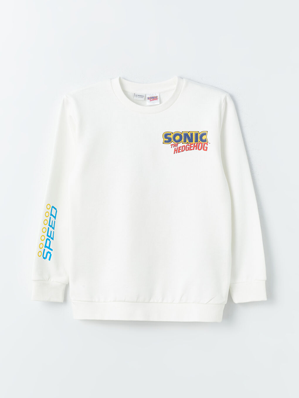 LCW Kids Ekru Bisiklet Yaka Sonic Baskılı Uzun Kollu Erkek Çocuk Sweatshirt