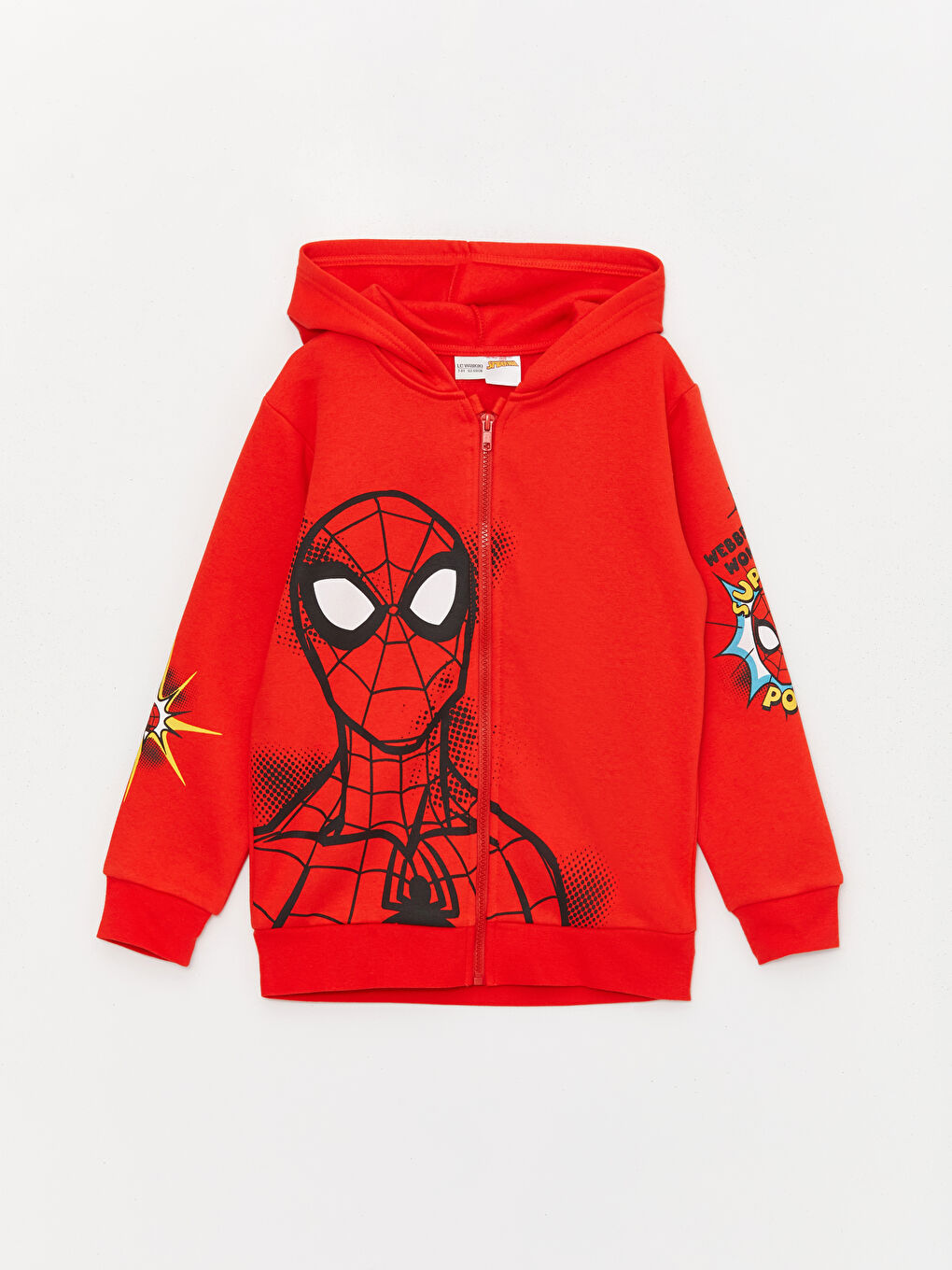 LCW Kids Canlı Kırmızı Kapüşonlu Spiderman Baskılı Uzun Kollu Erkek Çocuk Fermuarlı Sweatshirt