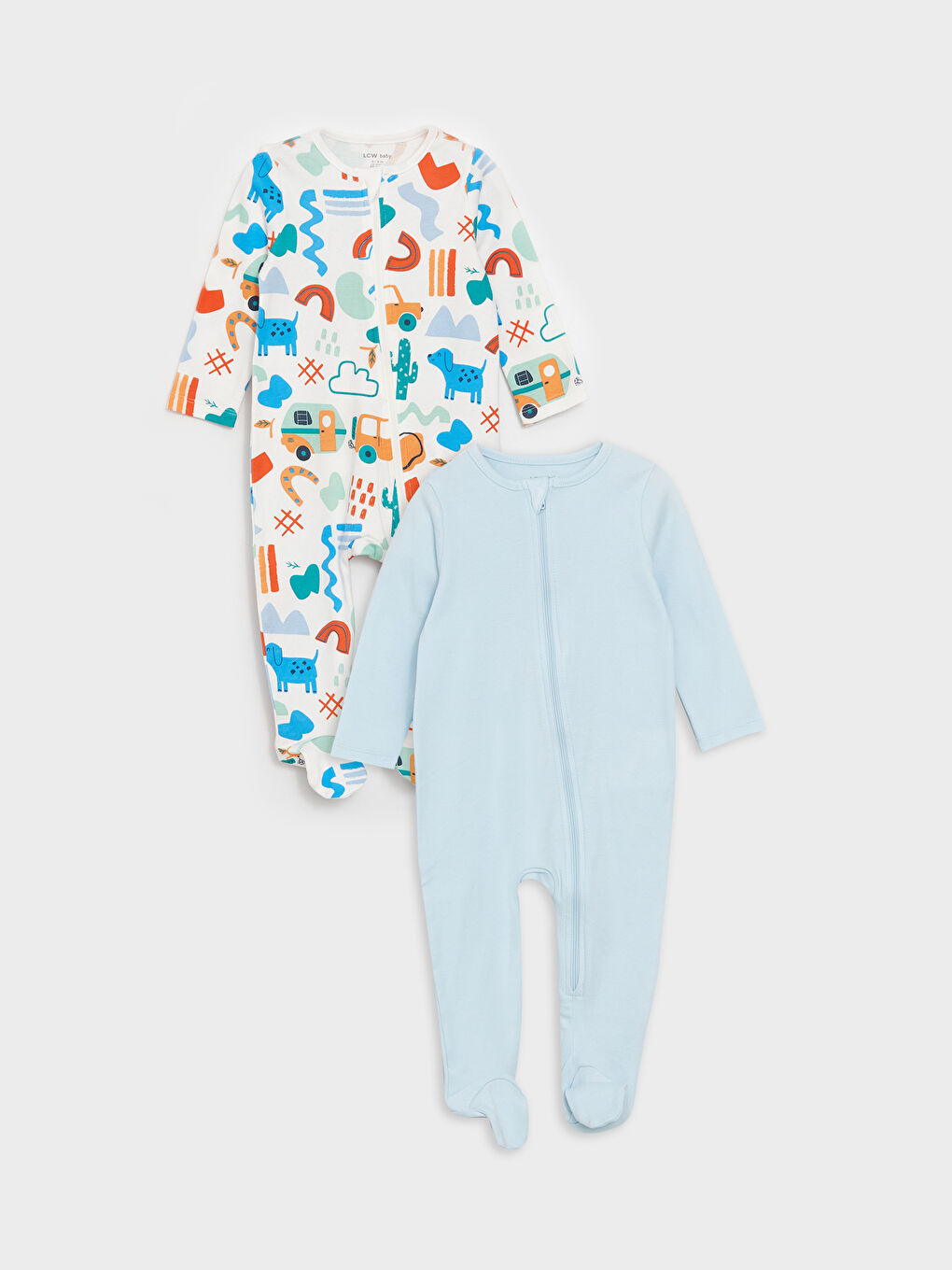 Crew Neck Baby Boy Jumpsuit 2 Pack (0-12 Months With Booties, 12 Months+ Without Booties)
