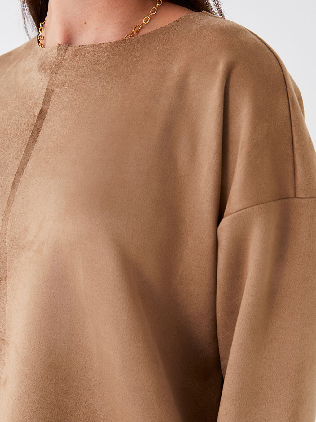 Crew Neck Plain Long Sleeve Women's Blouse-5