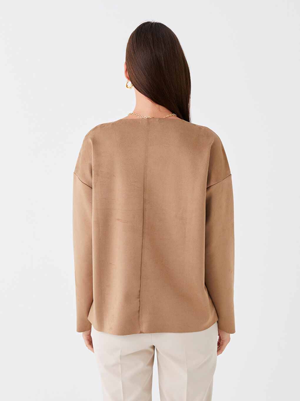 Crew Neck Plain Long Sleeve Women's Blouse-6