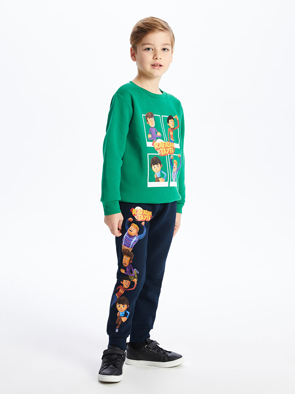 Yeşil Bisiklet Yaka Rafadan Tayfa Baskılı Uzun Kollu Erkek Çocuk Sweatshirt-1