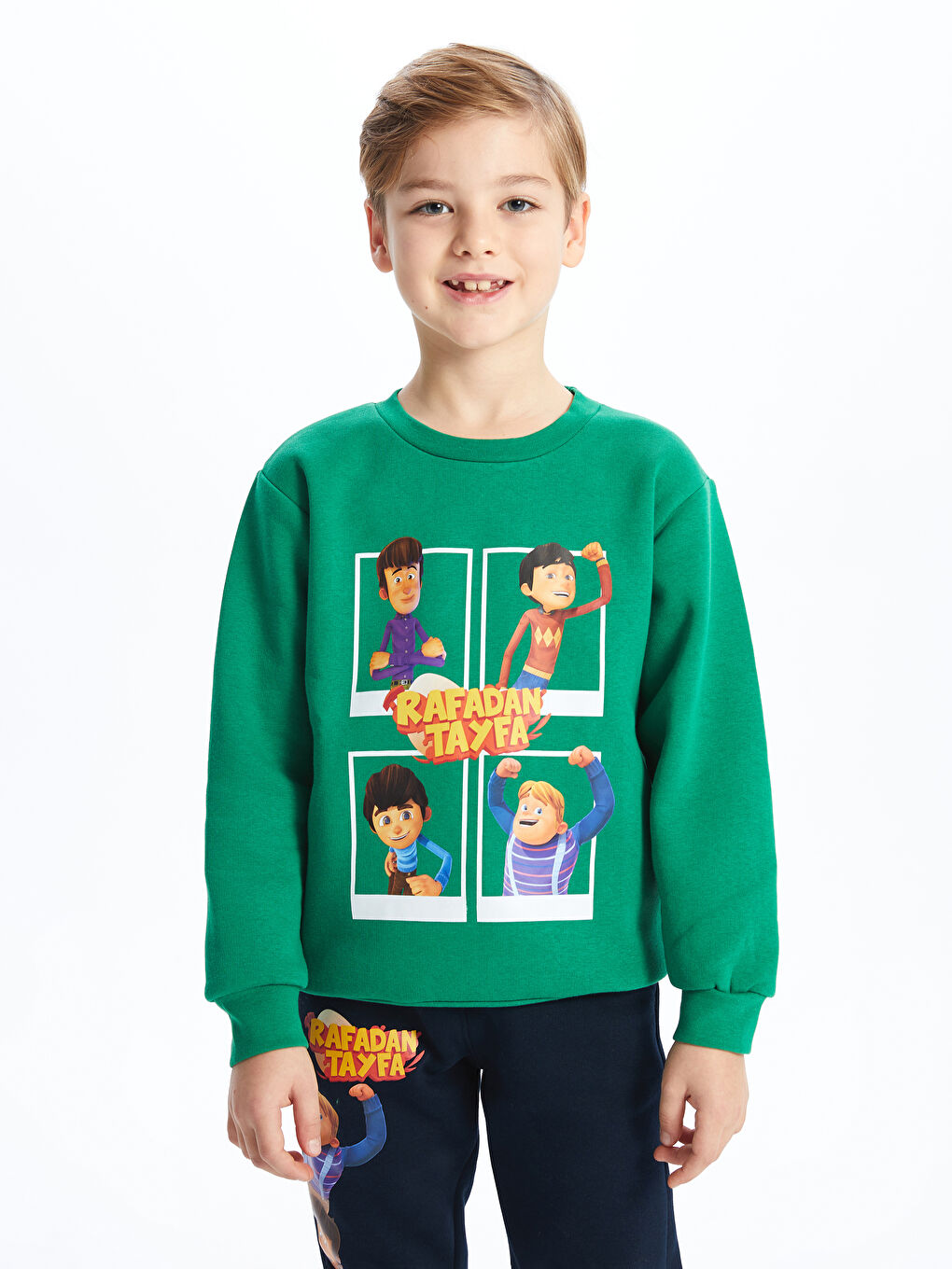 Yeşil Bisiklet Yaka Rafadan Tayfa Baskılı Uzun Kollu Erkek Çocuk Sweatshirt-2