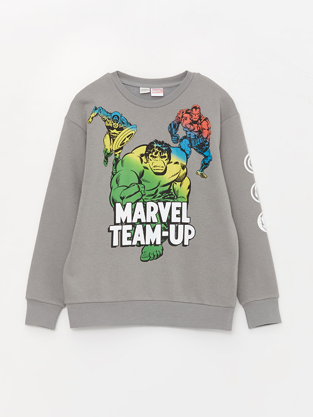 LCW Kids Gri Bisiklet Yaka Marvel Baskılı Uzun Kollu Erkek Çocuk Sweatshirt