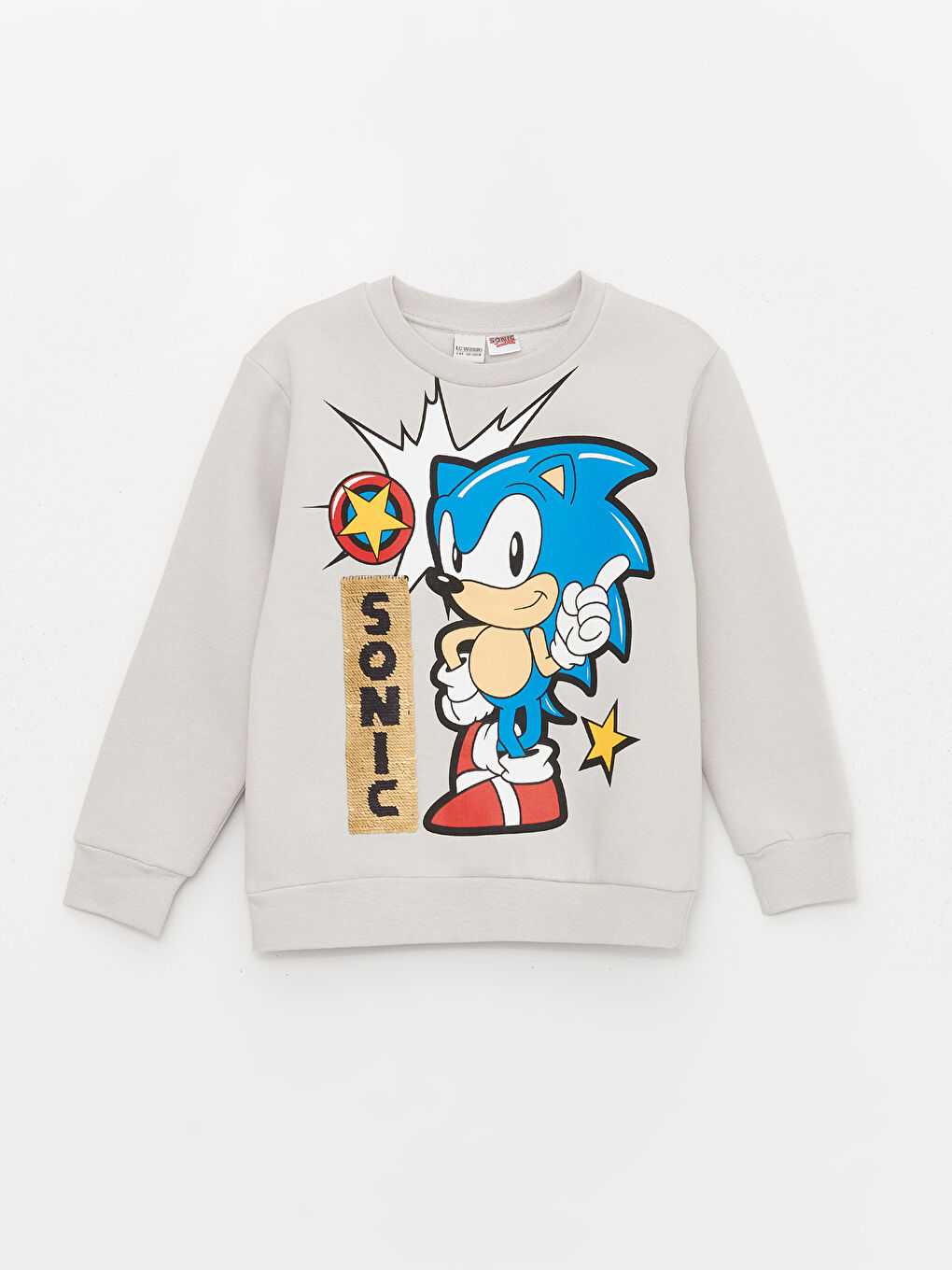 LCW Kids Açık Gri Bisiklet Yaka Sonic Baskılı Uzun Kollu Erkek Çocuk Sweatshirt - 1