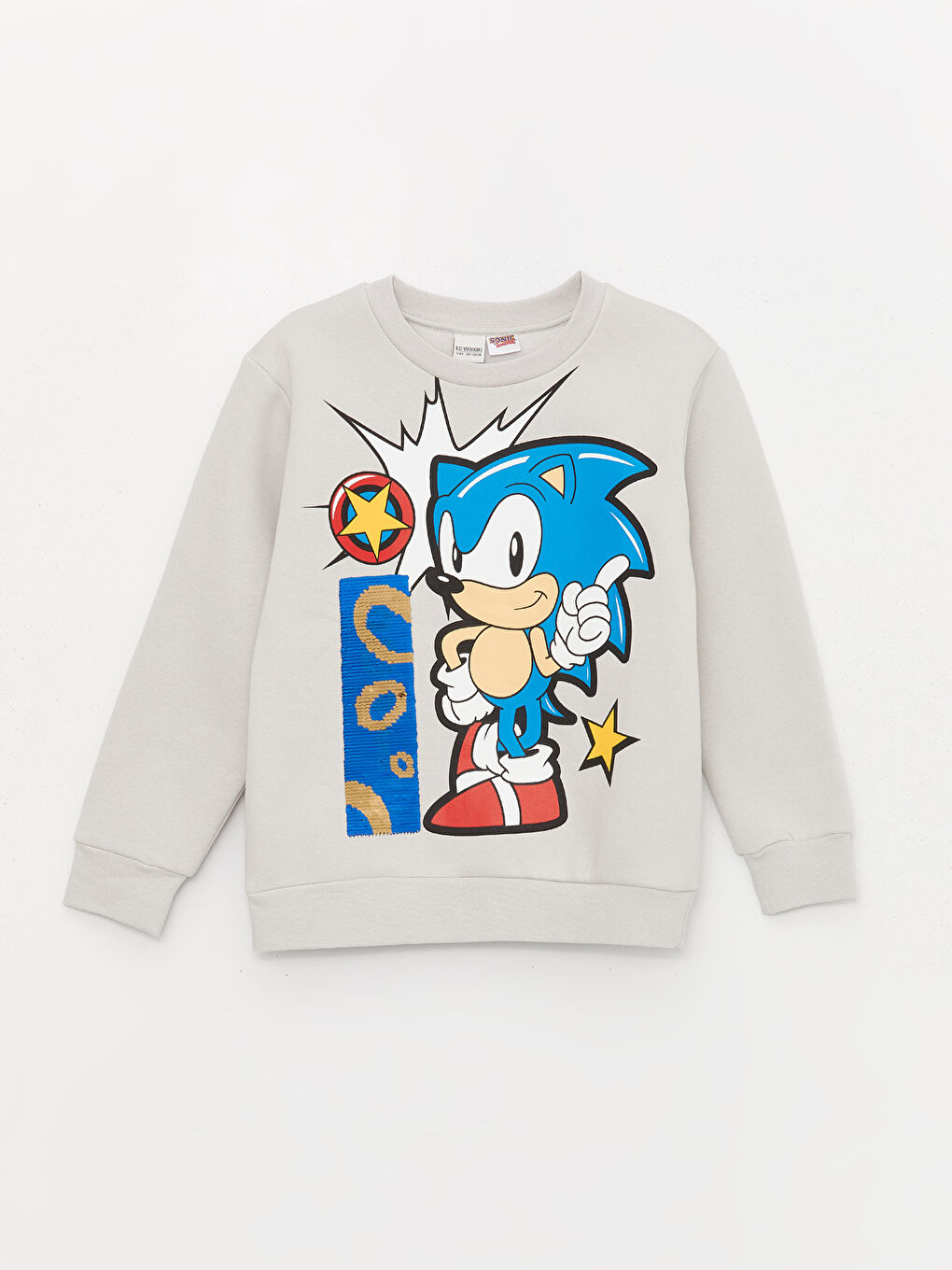 LCW Kids Açık Gri Bisiklet Yaka Sonic Baskılı Uzun Kollu Erkek Çocuk Sweatshirt - 2