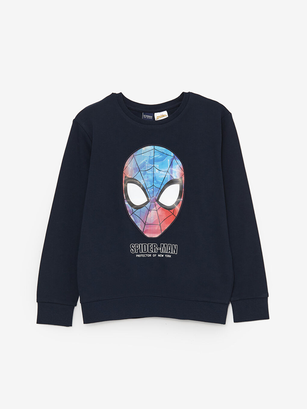 LCW Kids Lacivert Bisiklet Yaka Spiderman Hologram Baskılı Uzun Kollu Erkek Çocuk Tişört