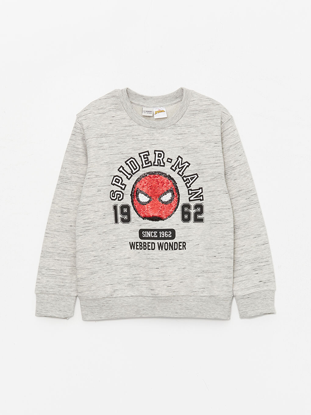 LCW Kids Açık Gri Melanj Bisiklet Yaka Spiderman Baskılı Çift Yönlü Payetli Uzun Kollu Erkek Çocuk Sweatshirt - 5