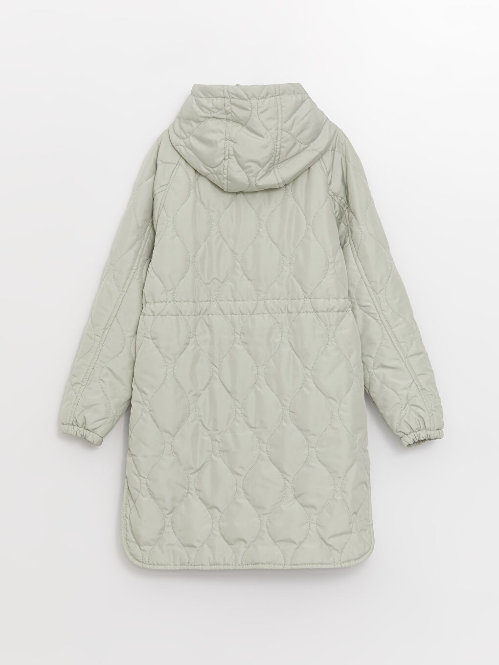 Yeşil Kapüşonlu Kendinden Desenli Uzun Kollu Oversize Kadın Şişme Mont-7