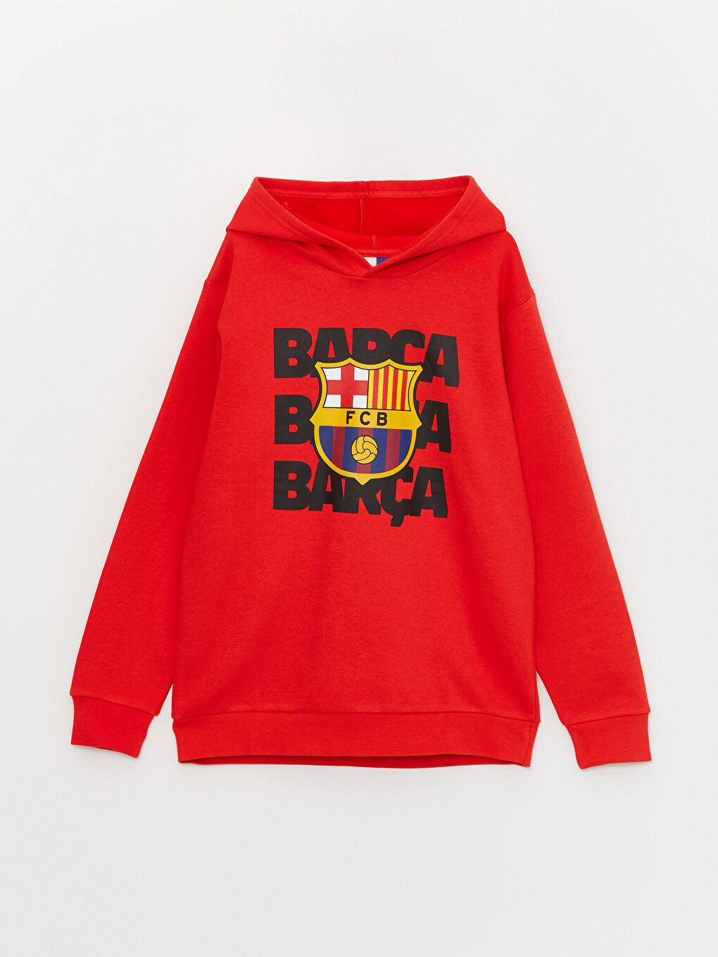 LCW Kids Kırmızı Barcelona Baskılı Erkek Çocuk Hoodie