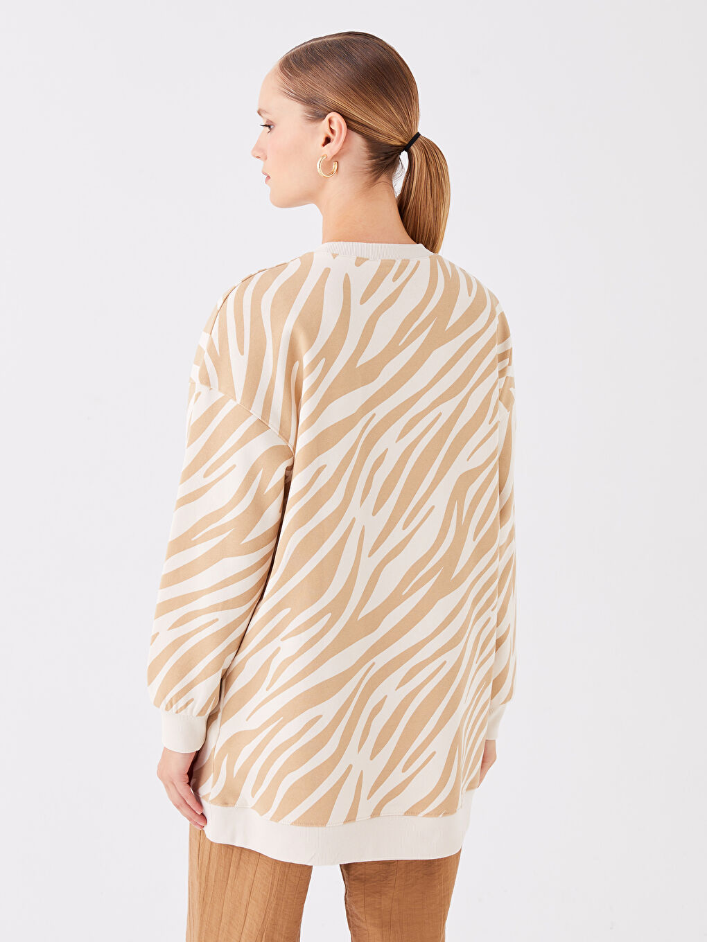 Crew Neck Patterned Long Sleeve Women's Sweatshirt Tunic-4