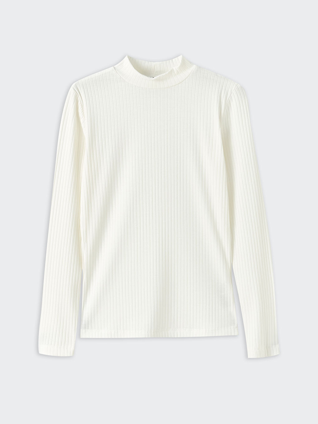 Ekru Yarım Balıkçı Yaka Kendinden Desenli Uzun Kollu Tunik-5