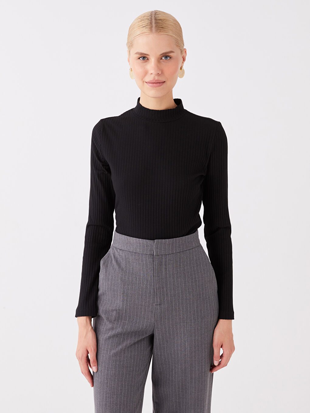 تونيك بأكمام طويلة و بنصف ياقة مُدورة بنقشة ذاتية-4