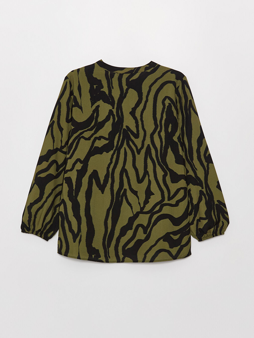 Haki Bağlamalı Yaka Desenli Uzun Kollu Kadın Bluz-6