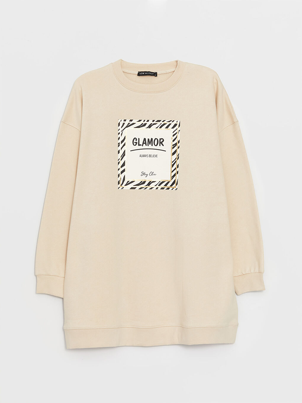 Hanorac Tunică Supradimensionată cu Mânecă Lungă și Guler Rotund Imprimat pentru Femei-5