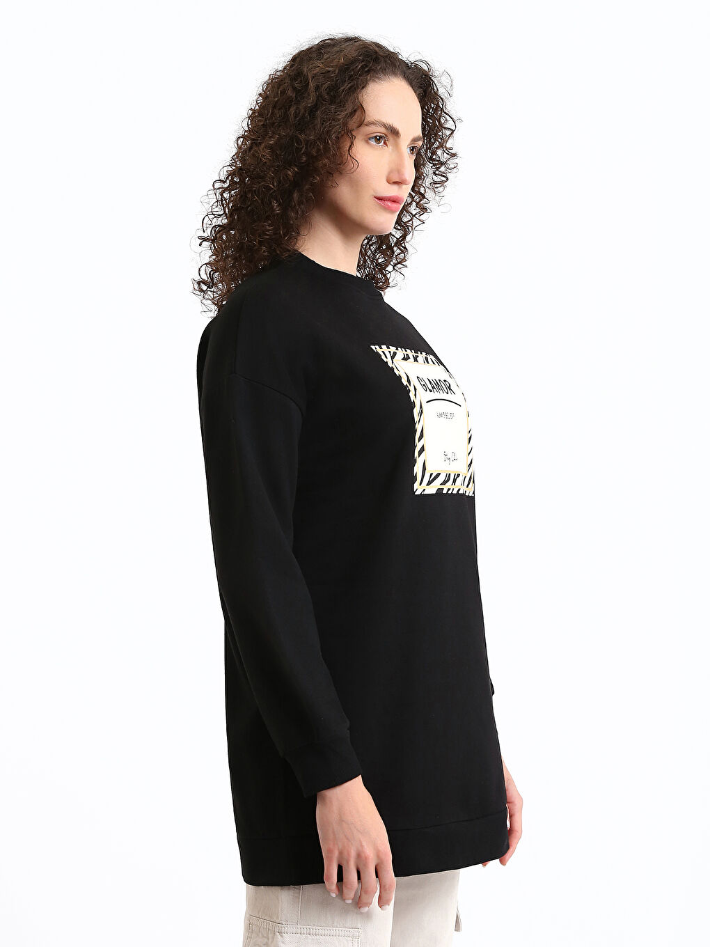 تونیکی سویتشێرتی قۆڵ درێژی چاپکراوی یه‌خه‌ خڕ ئۆڤەرسایز بۆ ژنان-5