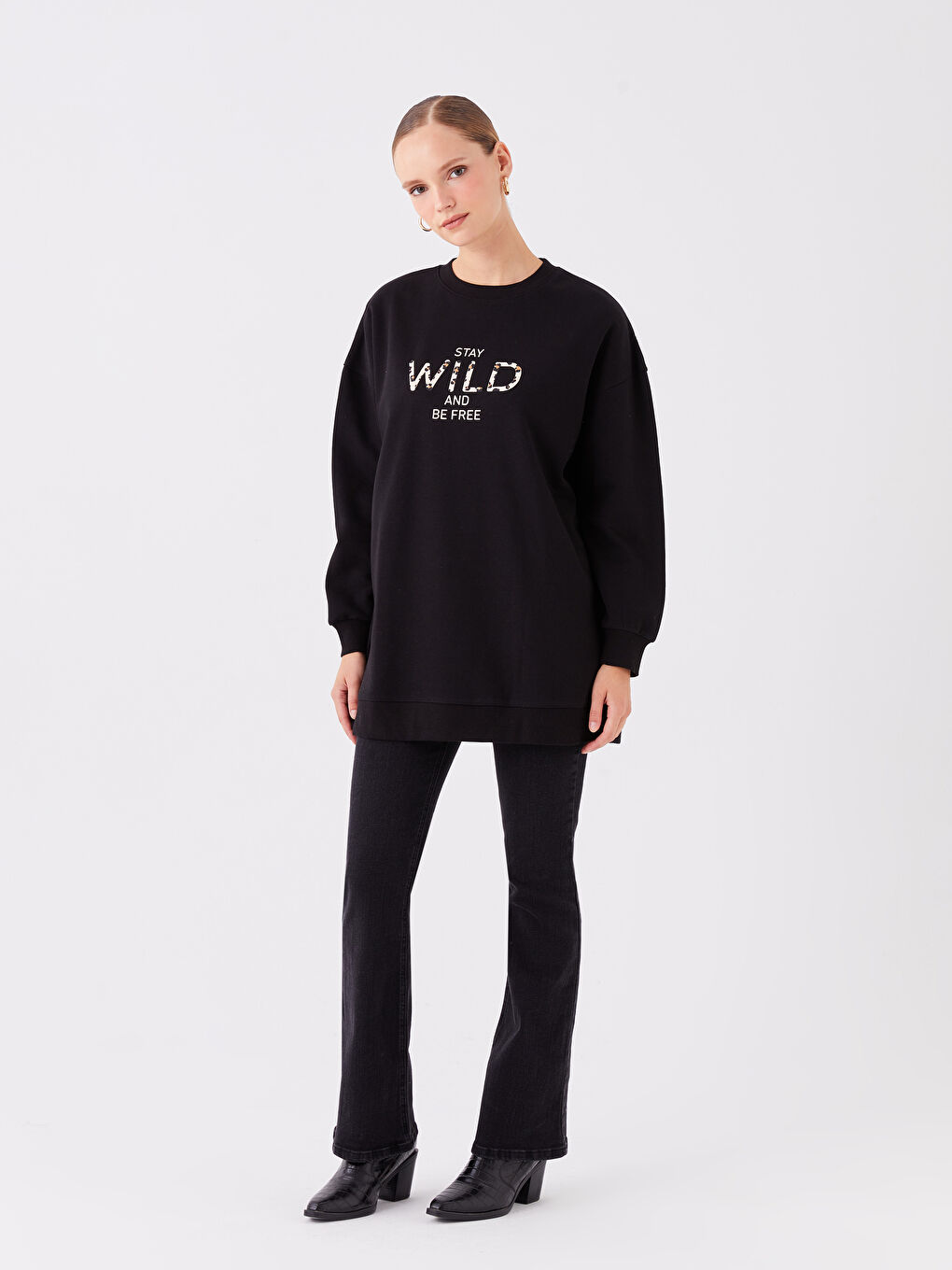 تونیکی سویتشێرتی قۆڵ درێژی چاپکراوی یه‌خه‌ خڕ ئۆڤەرسایز بۆ ژنان-6