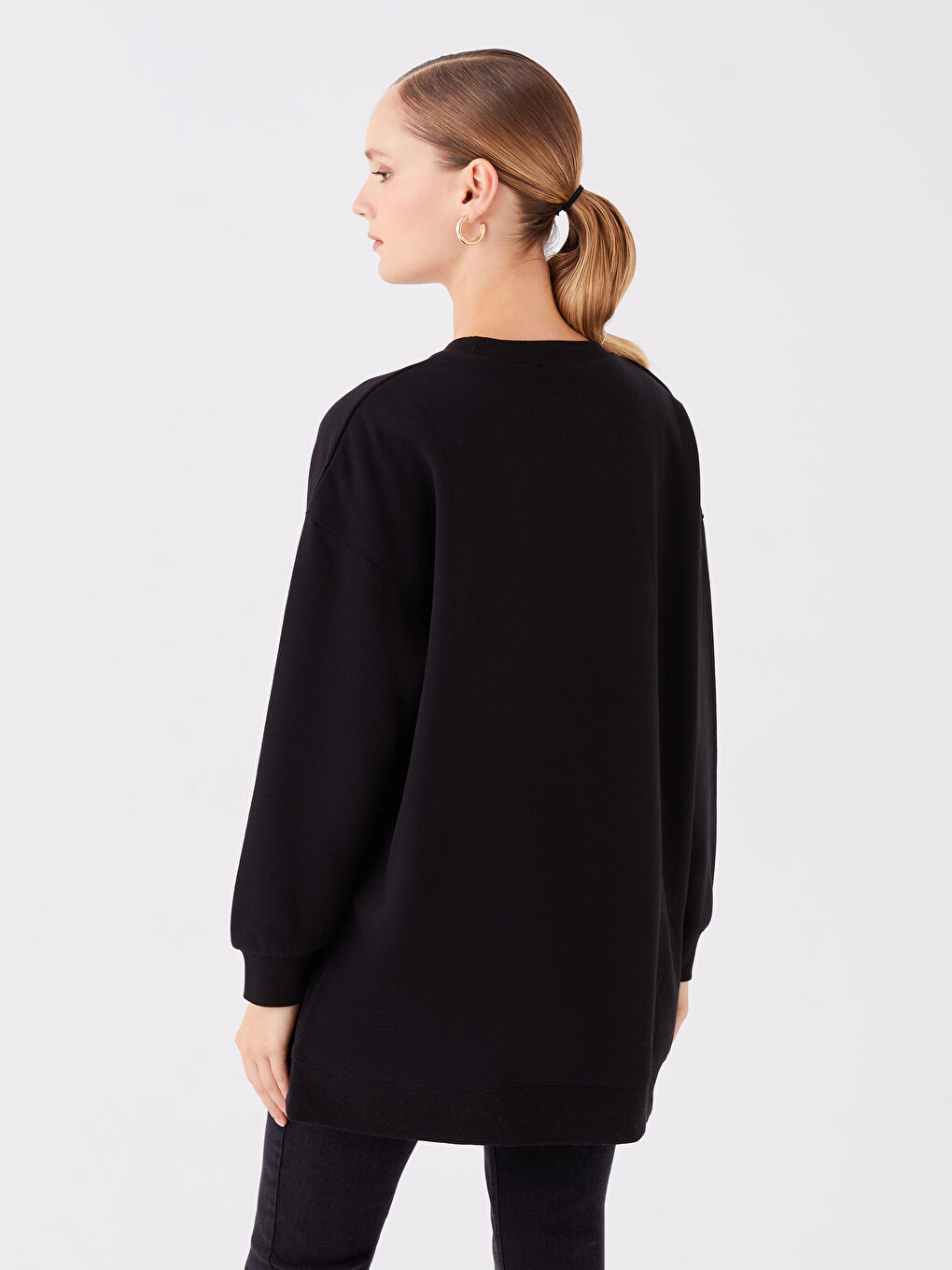 تونیکی سویتشێرتی قۆڵ درێژی چاپکراوی یه‌خه‌ خڕ ئۆڤەرسایز بۆ ژنان-9