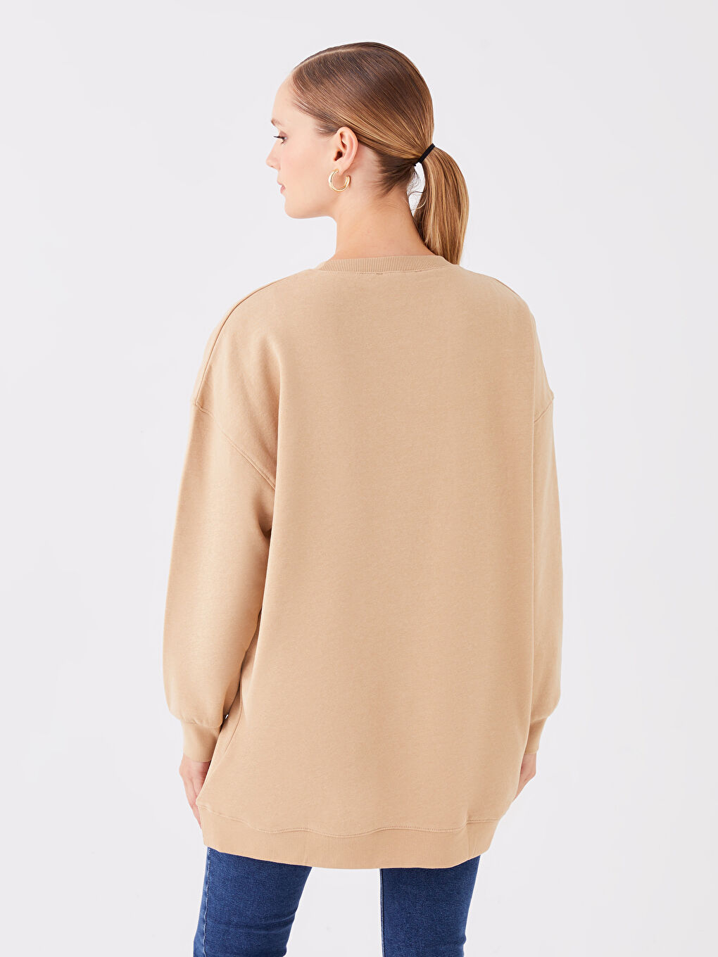 Crew Neck Printed Long Sleeve Oversize Women's Sweatshirt Tunic -W3DV60Z8-VH4