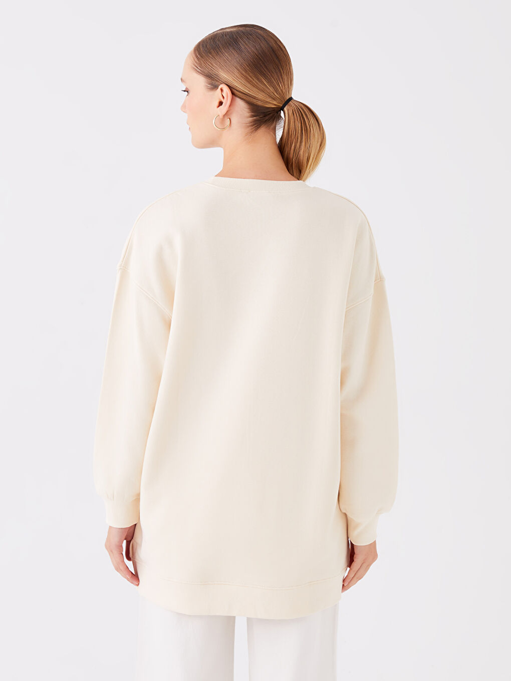 LCW Modest Crew Neck Printed Long Sleeve Oversize Women's Sweatshirt Tunic -W3DV75Z8-KXP