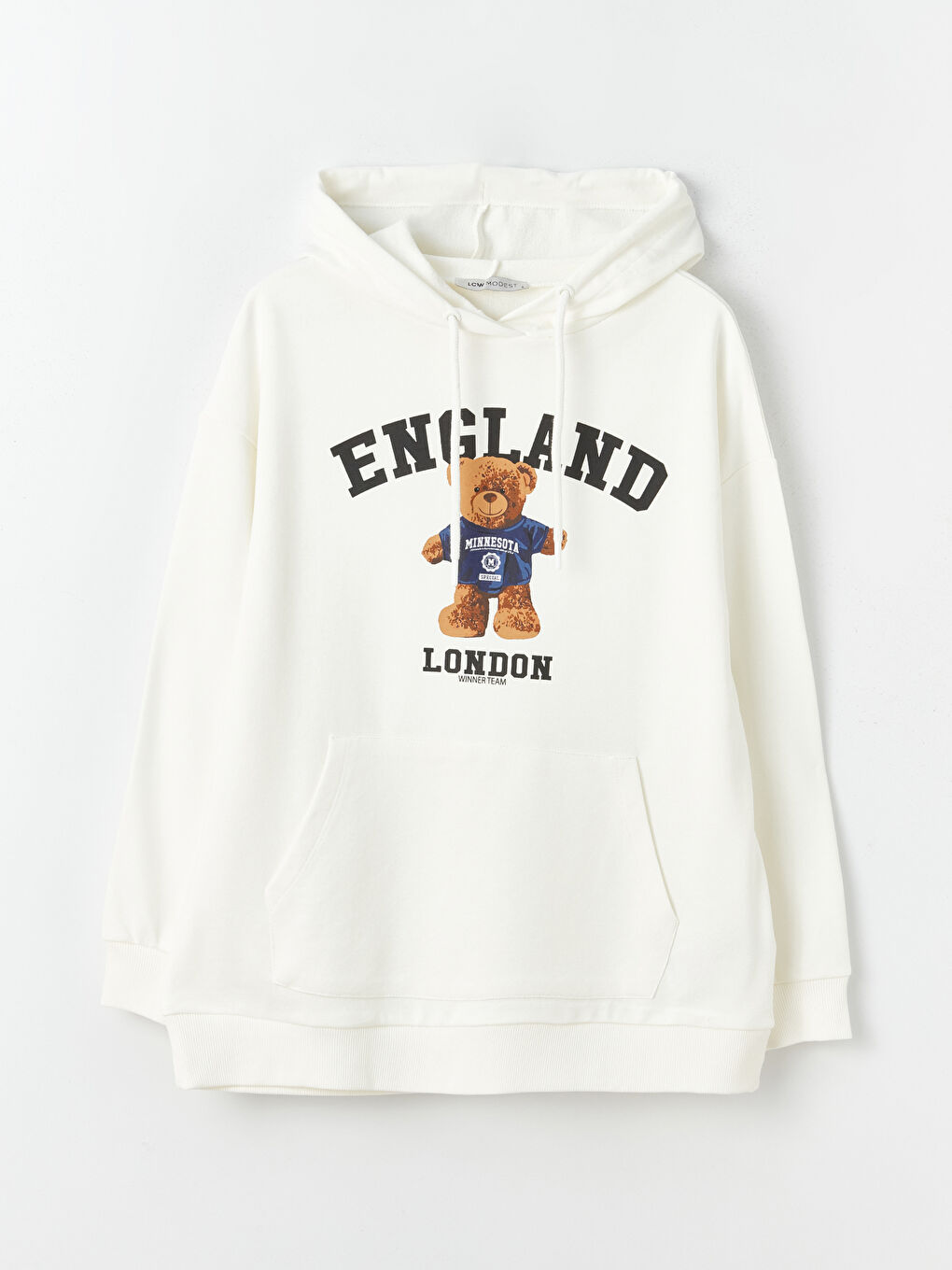 LCW Modest Ekru Baskılı Uzun Kollu Kadın Hoodie - 5