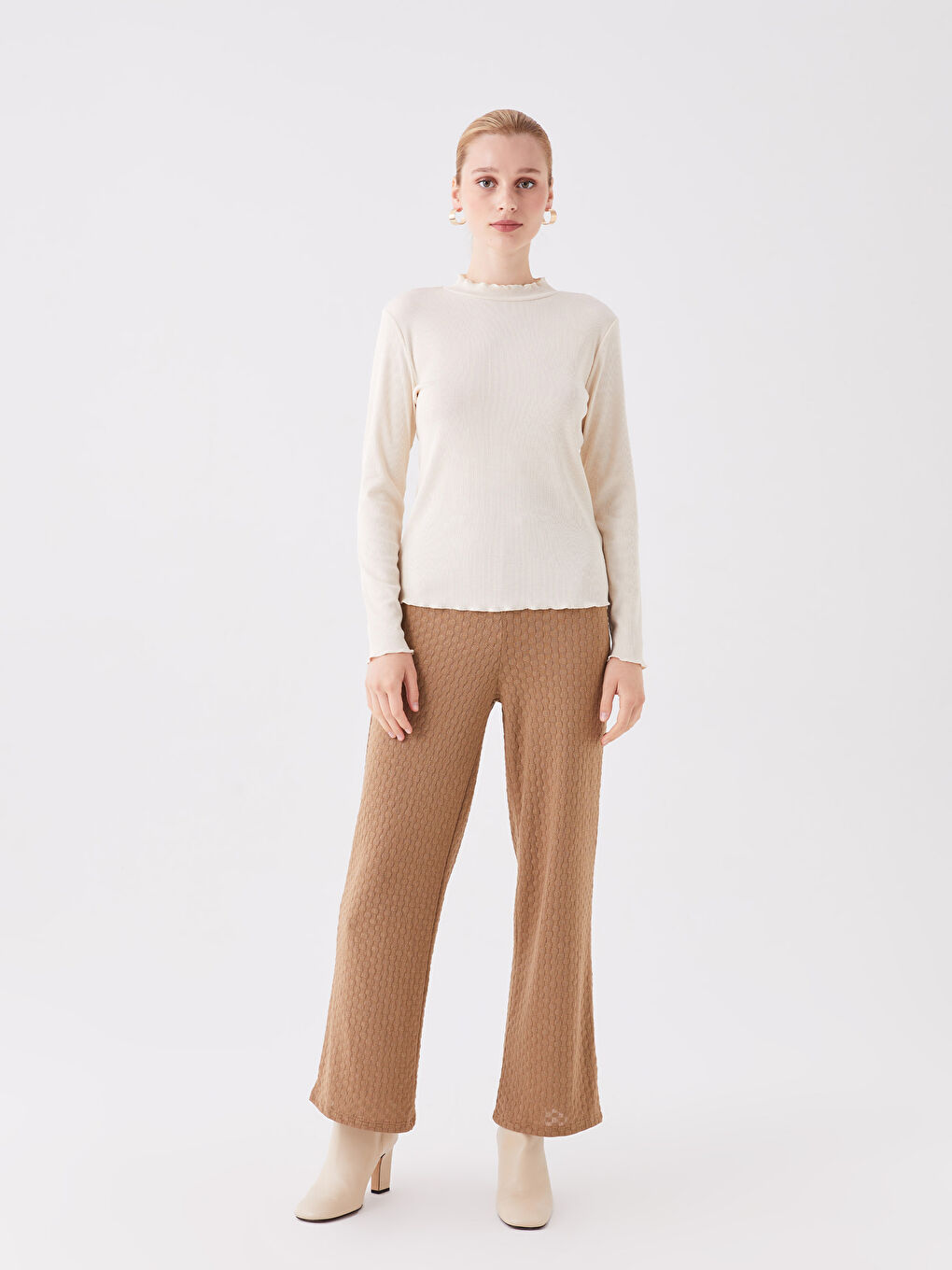 ძაბრისებრი საყელო, უბრალო, გრძელმკლავიანი მაისური ქალებისთვის-2