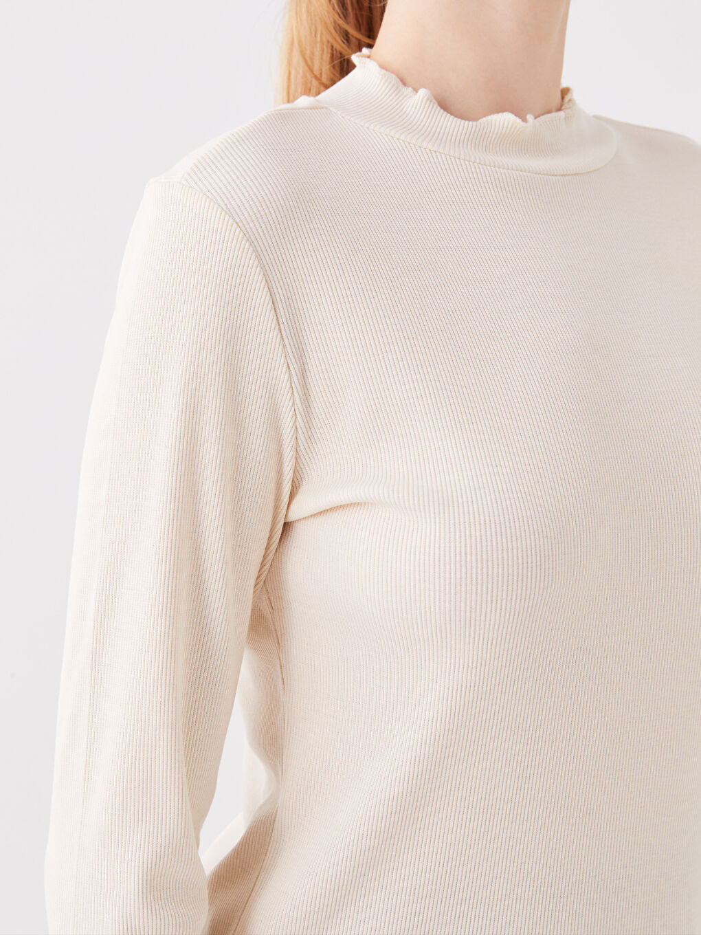 ძაბრისებრი საყელო, უბრალო, გრძელმკლავიანი მაისური ქალებისთვის-3