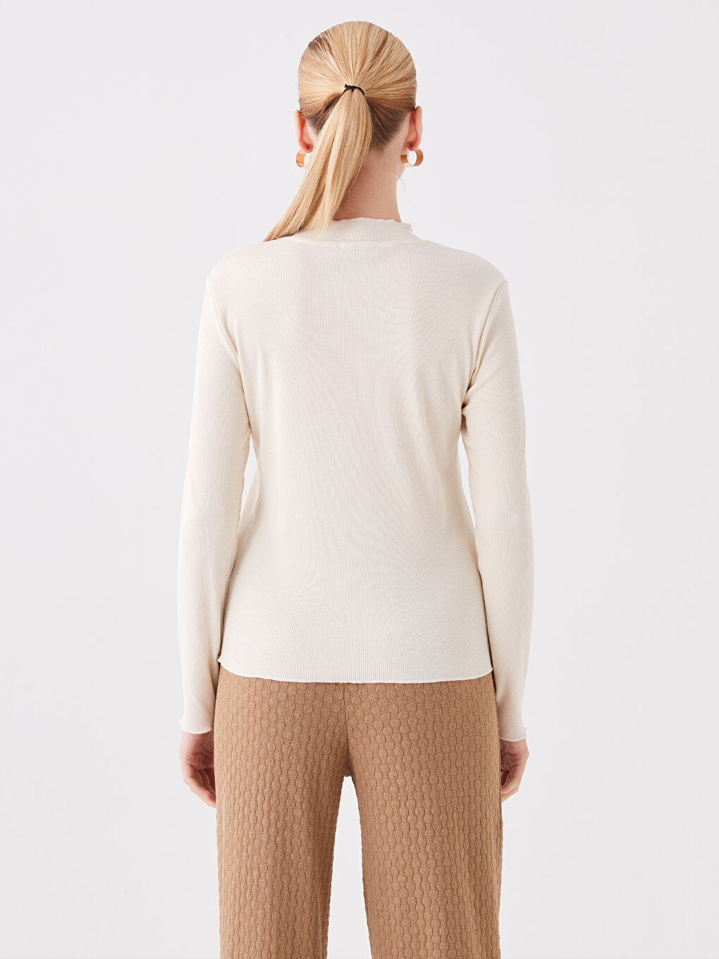 ძაბრისებრი საყელო, უბრალო, გრძელმკლავიანი მაისური ქალებისთვის-4