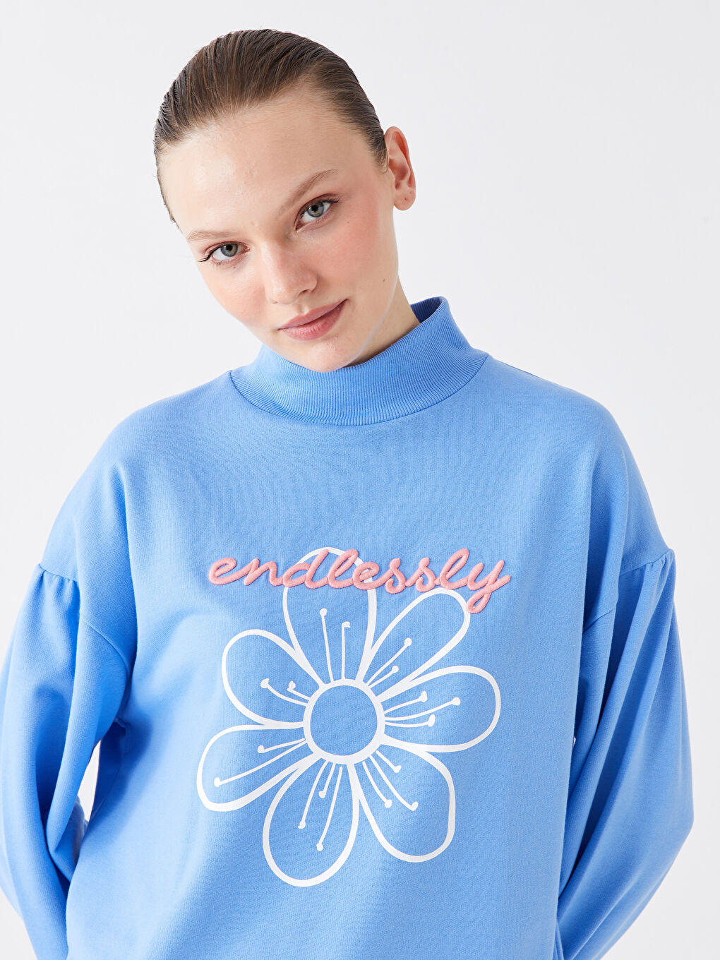 Stand Collar Printed Long Sleeve Oversize Women's Sweatshirt Tunic -W3DV88Z8-GHG