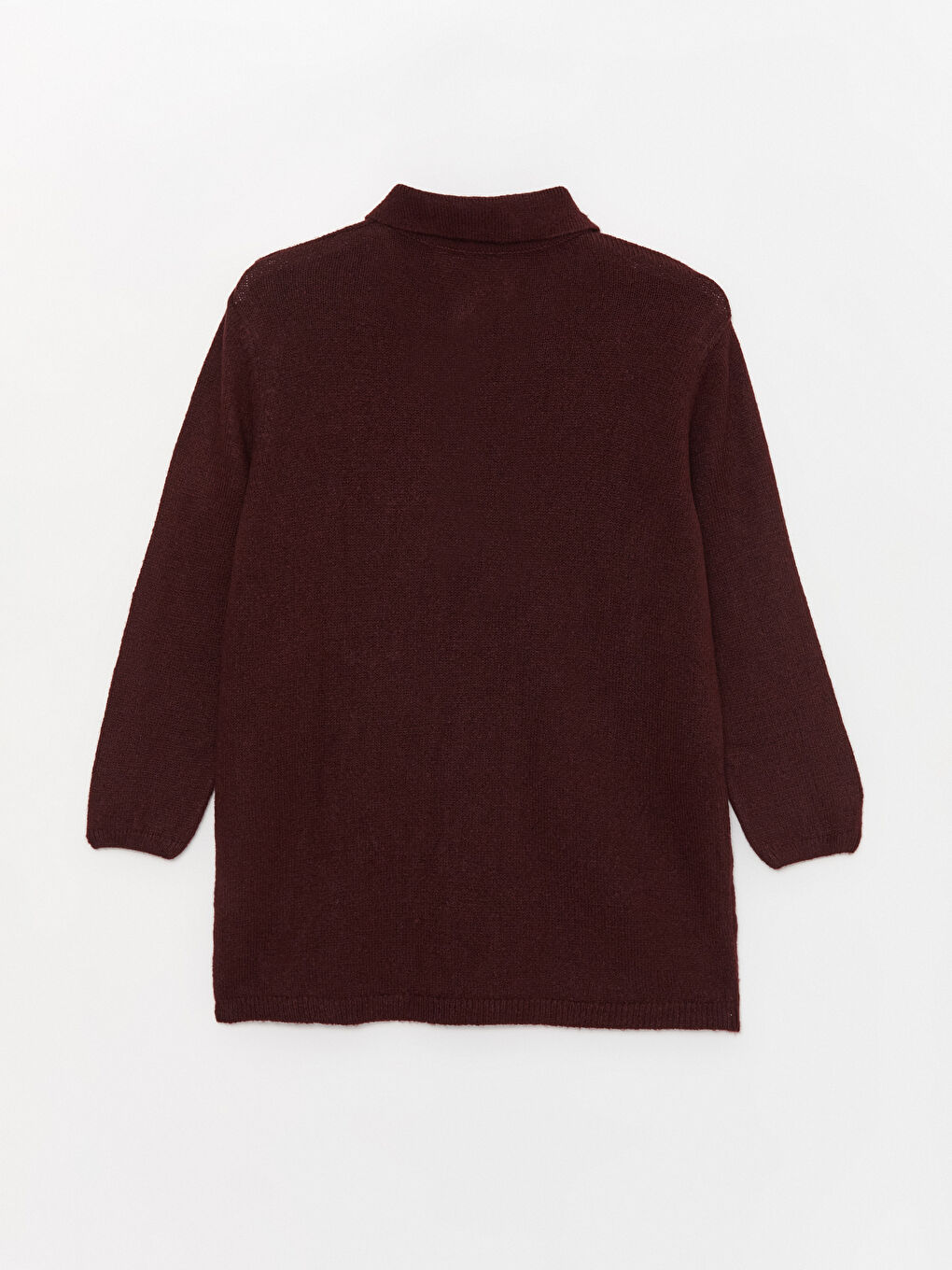 LCWAIKIKI Basic Bordo Polo Yaka Düz Uzun Kollu Oversize Kadın Triko Tunik - 6