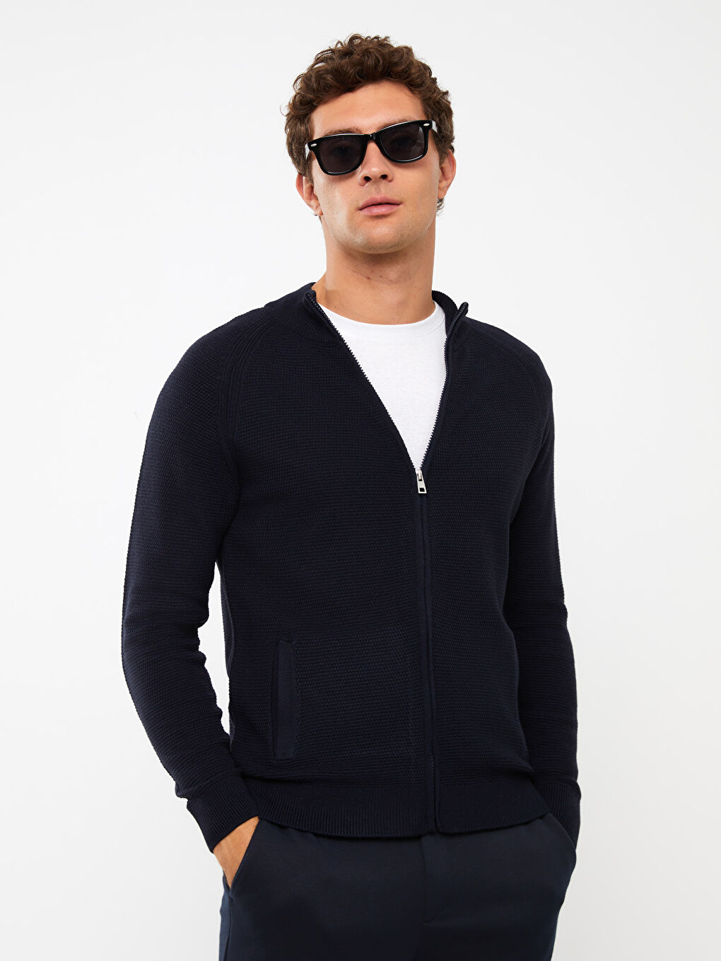 Regular Fit Funnel Neck Men's Knit Cardigan