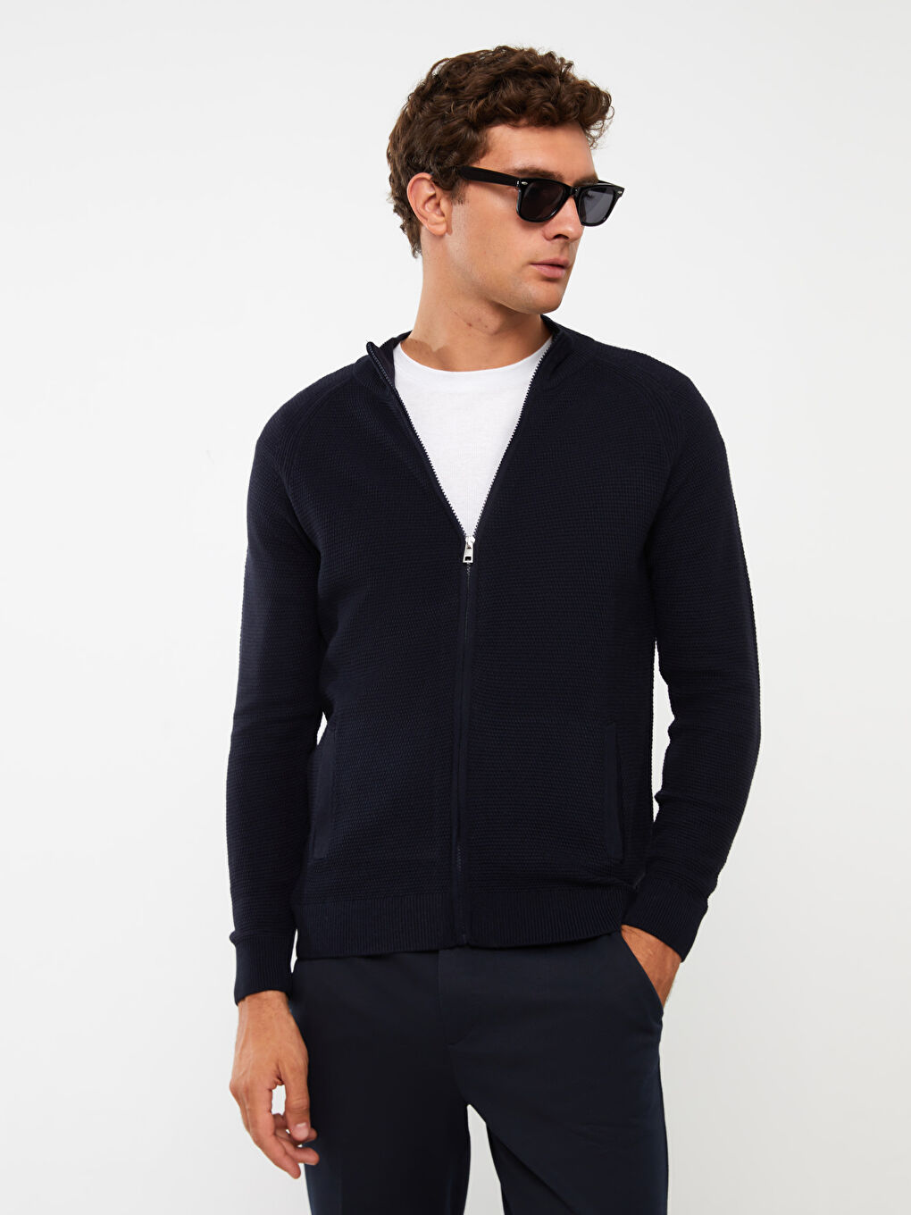Regular Fit Funnel Neck Men's Knit Cardigan-1