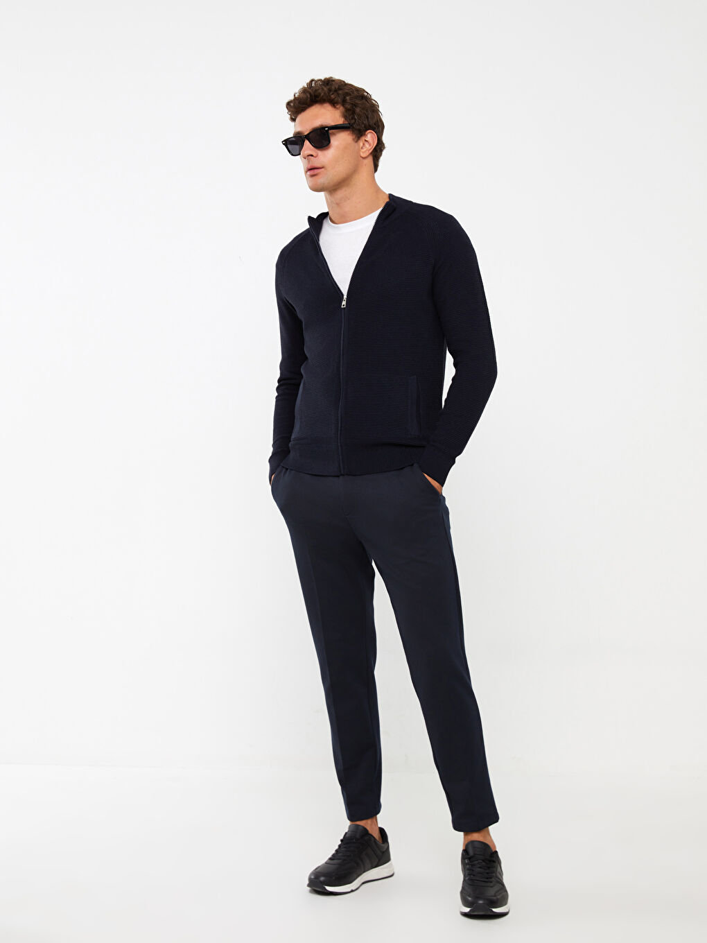 Regular Fit Funnel Neck Men's Knit Cardigan-2
