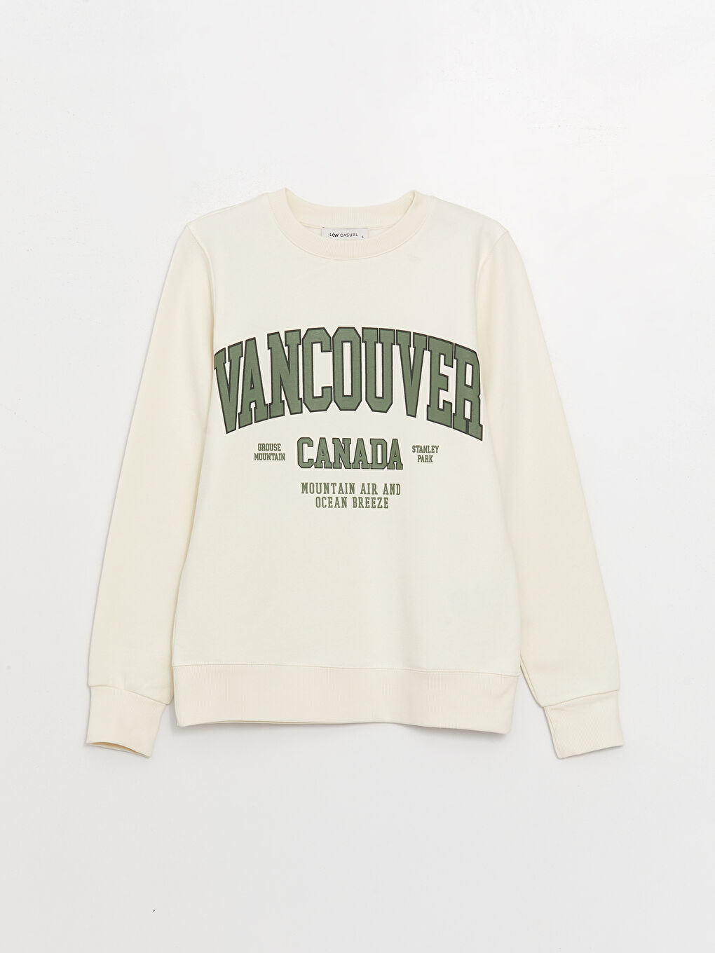 Bej Bisiklet Yaka Baskılı Kadın Kalın Sweatshirt-5