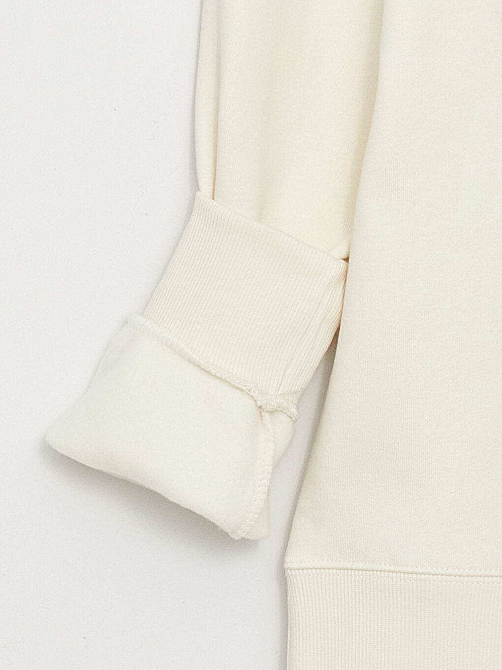 Bej Bisiklet Yaka Baskılı Kadın Kalın Sweatshirt-7