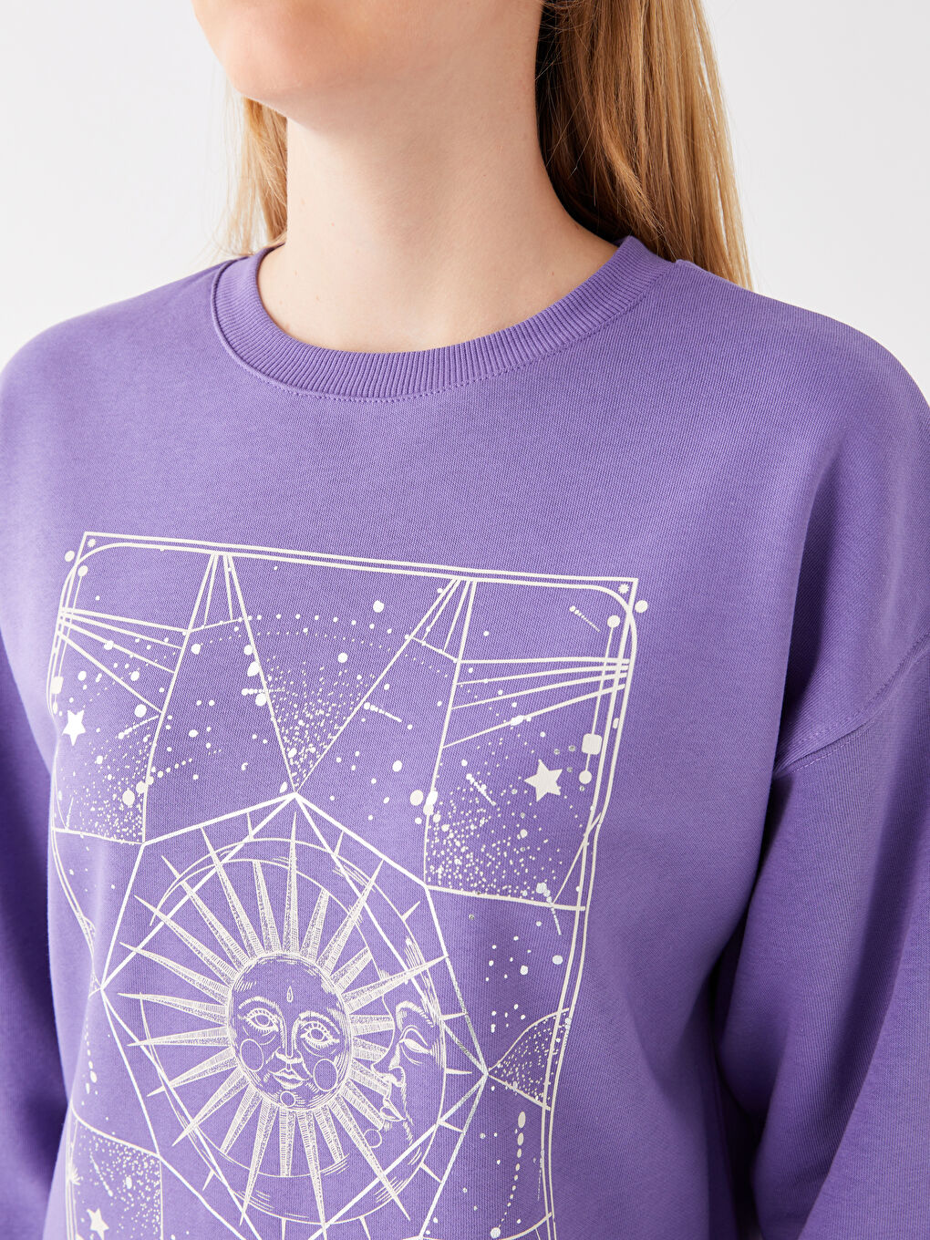 Mor Bisiklet Yaka Baskılı Kadın Kalın Sweatshirt-3