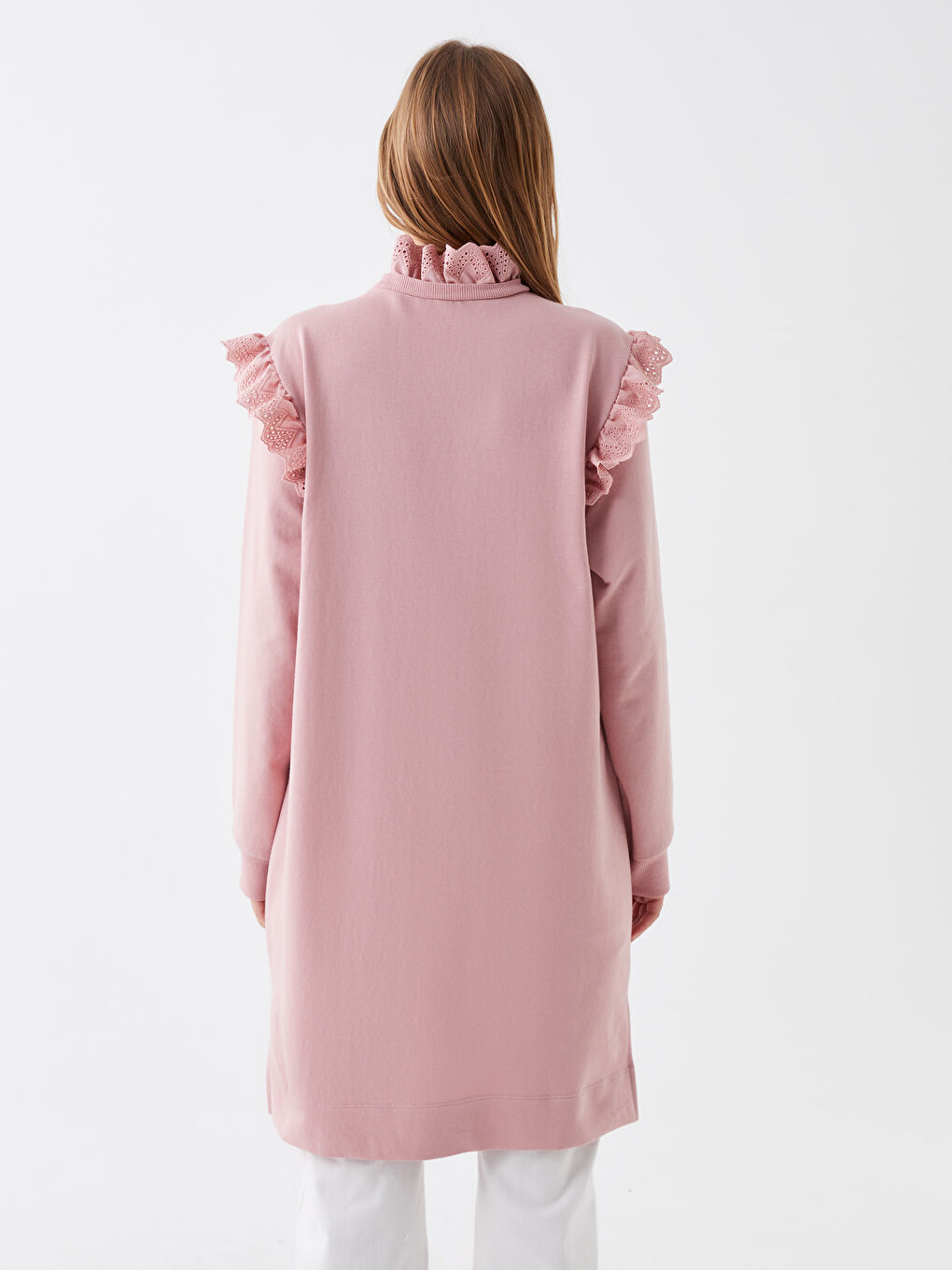 LCW Modest Pembe Bisiklet Yaka Düz Uzun Kollu Kadın Sweatshirt Tunik - 4