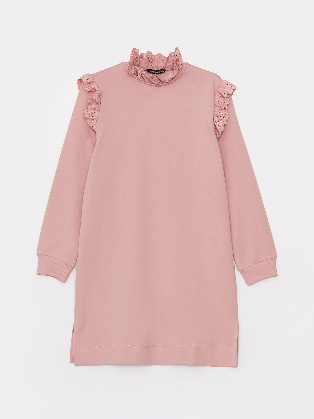 LCW Modest Pembe Bisiklet Yaka Düz Uzun Kollu Kadın Sweatshirt Tunik - 5