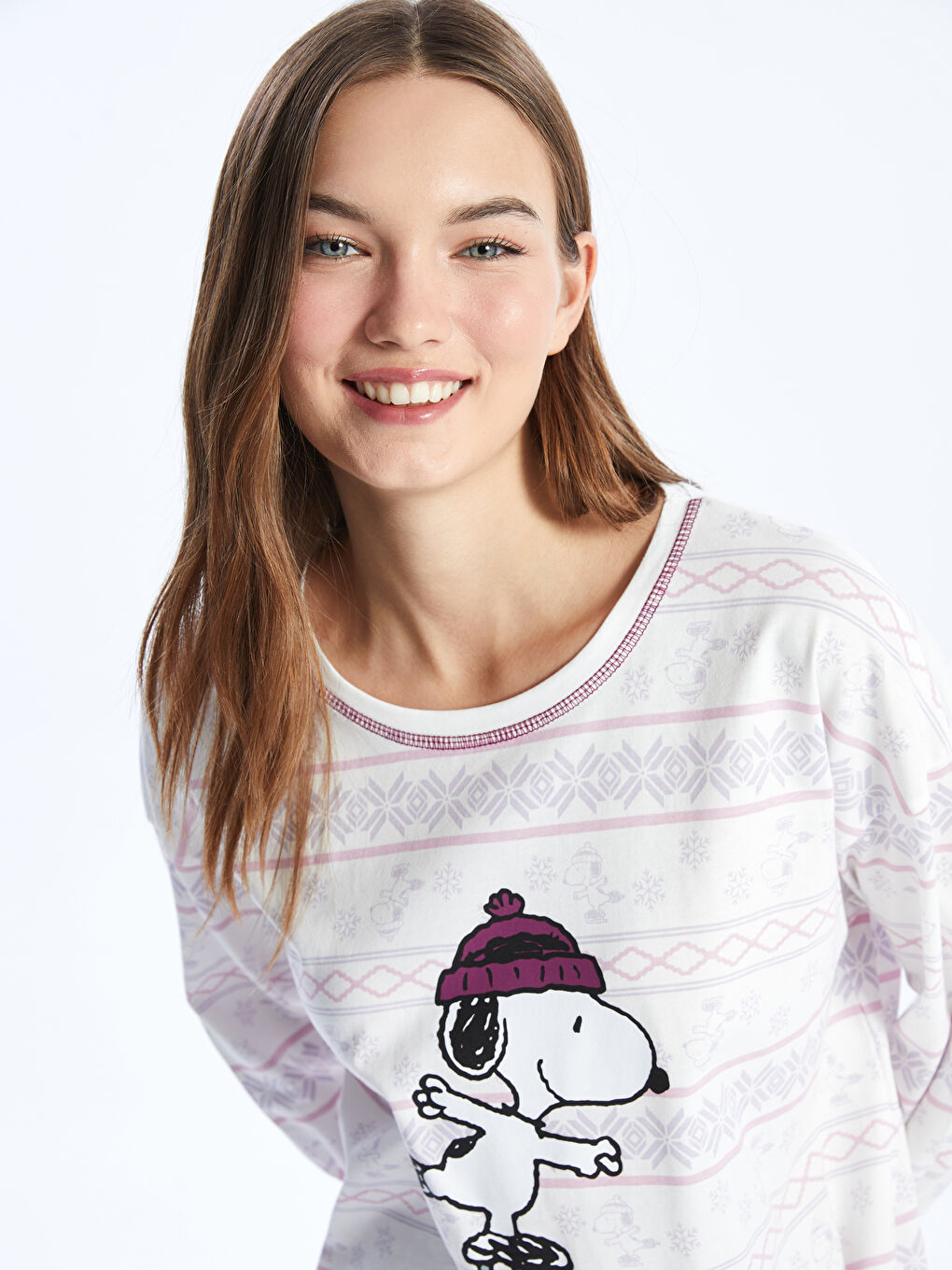 LCW DREAM Mor Bisiklet Yaka Snoopy Baskılı Uzun Kollu Kadın Pijama Takımı - 2