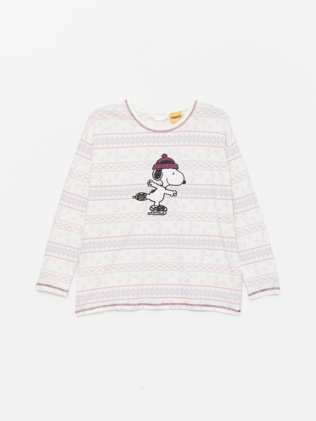 LCW DREAM Mor Bisiklet Yaka Snoopy Baskılı Uzun Kollu Kadın Pijama Takımı - 6