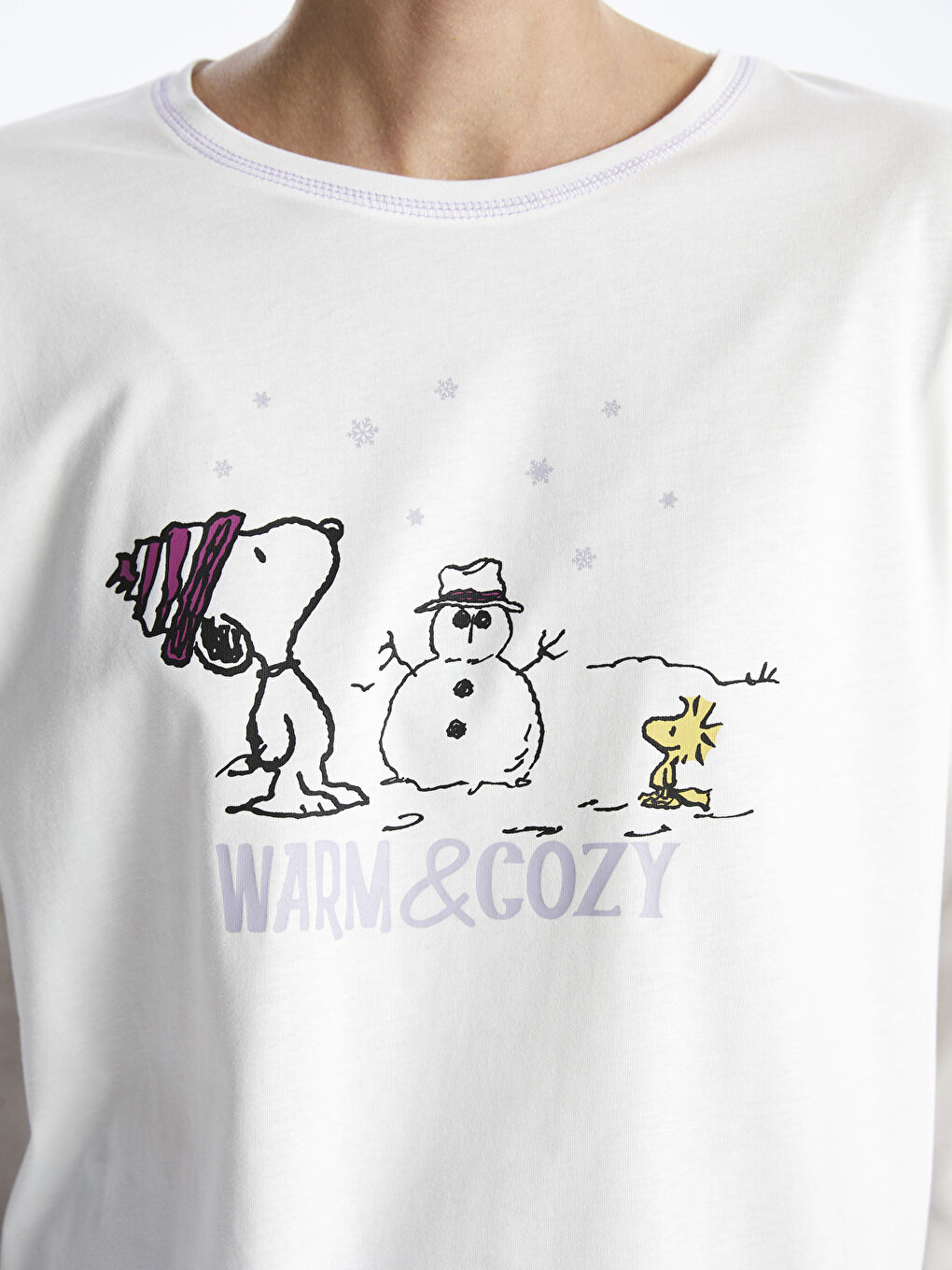 LCW DREAM Mat Lila Baskılı Bisiklet Yaka Snoopy Baskılı Uzun Kollu Kadın Pijama Takımı - 3