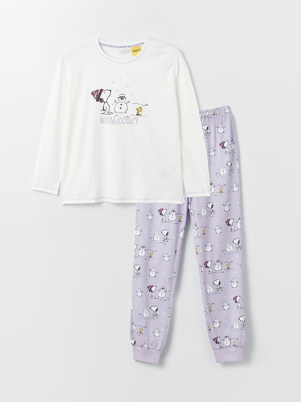 LCW DREAM Mat Lila Baskılı Bisiklet Yaka Snoopy Baskılı Uzun Kollu Kadın Pijama Takımı - 5