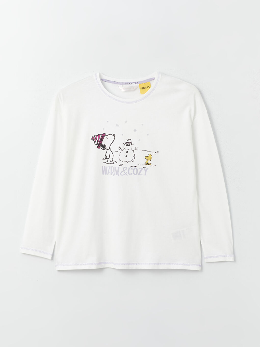 LCW DREAM Mat Lila Baskılı Bisiklet Yaka Snoopy Baskılı Uzun Kollu Kadın Pijama Takımı - 6