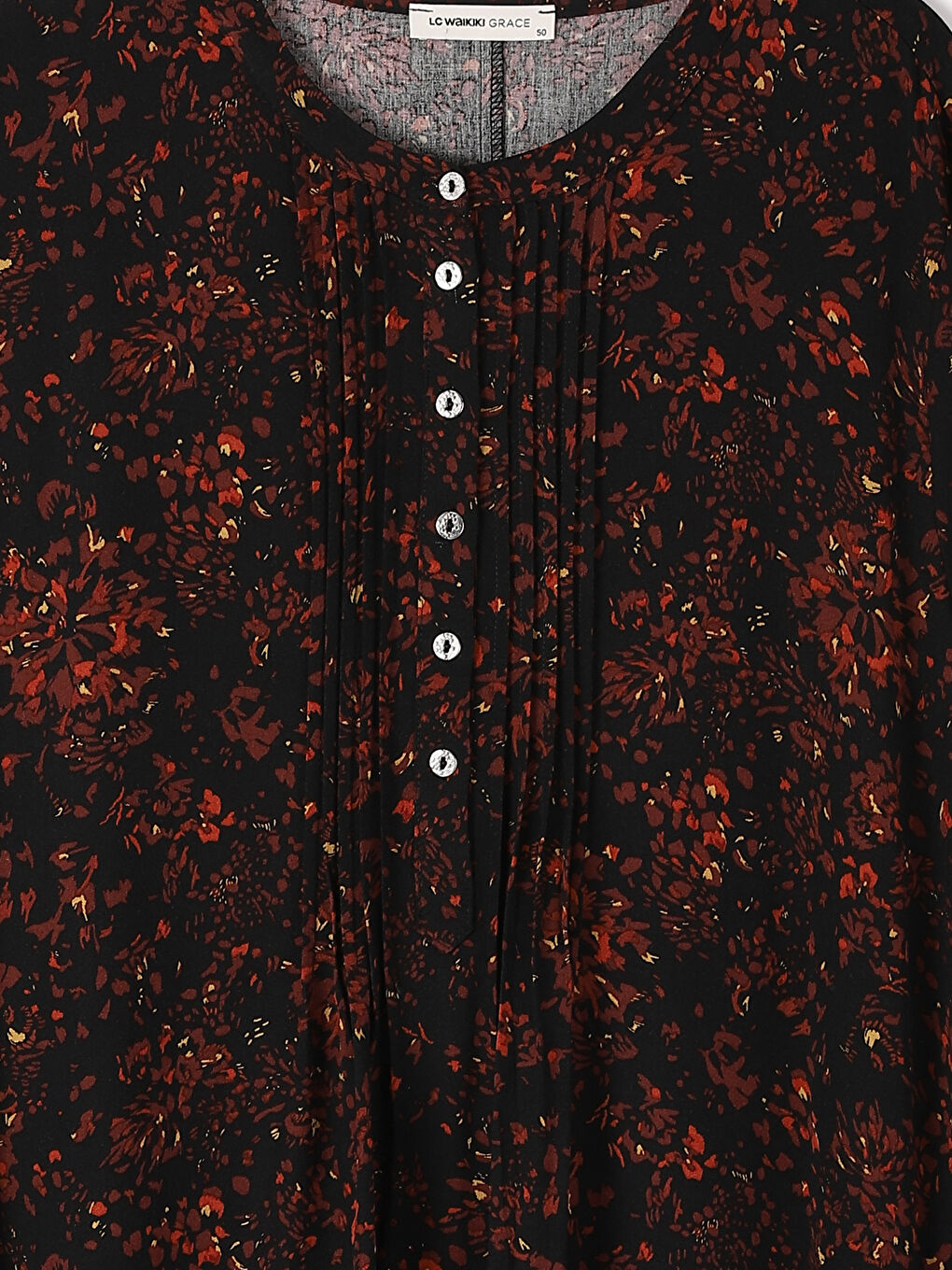 Crew Neck Patterned Long Sleeve Women's Dress-2