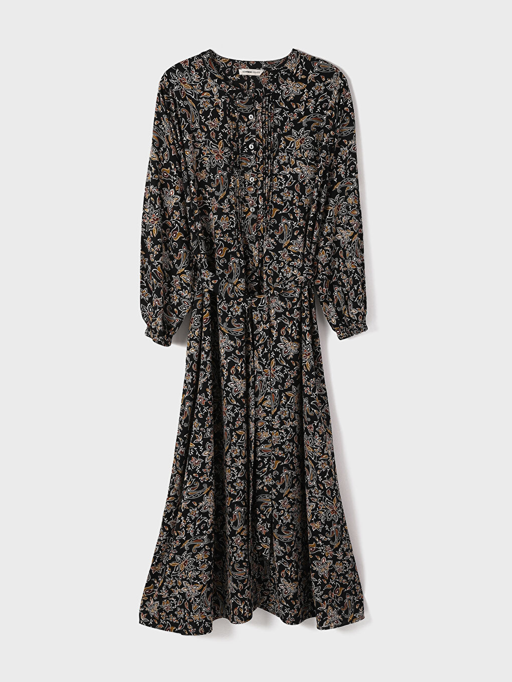 Grandad Collar Patterned Long Sleeve Women's Shirt Dress