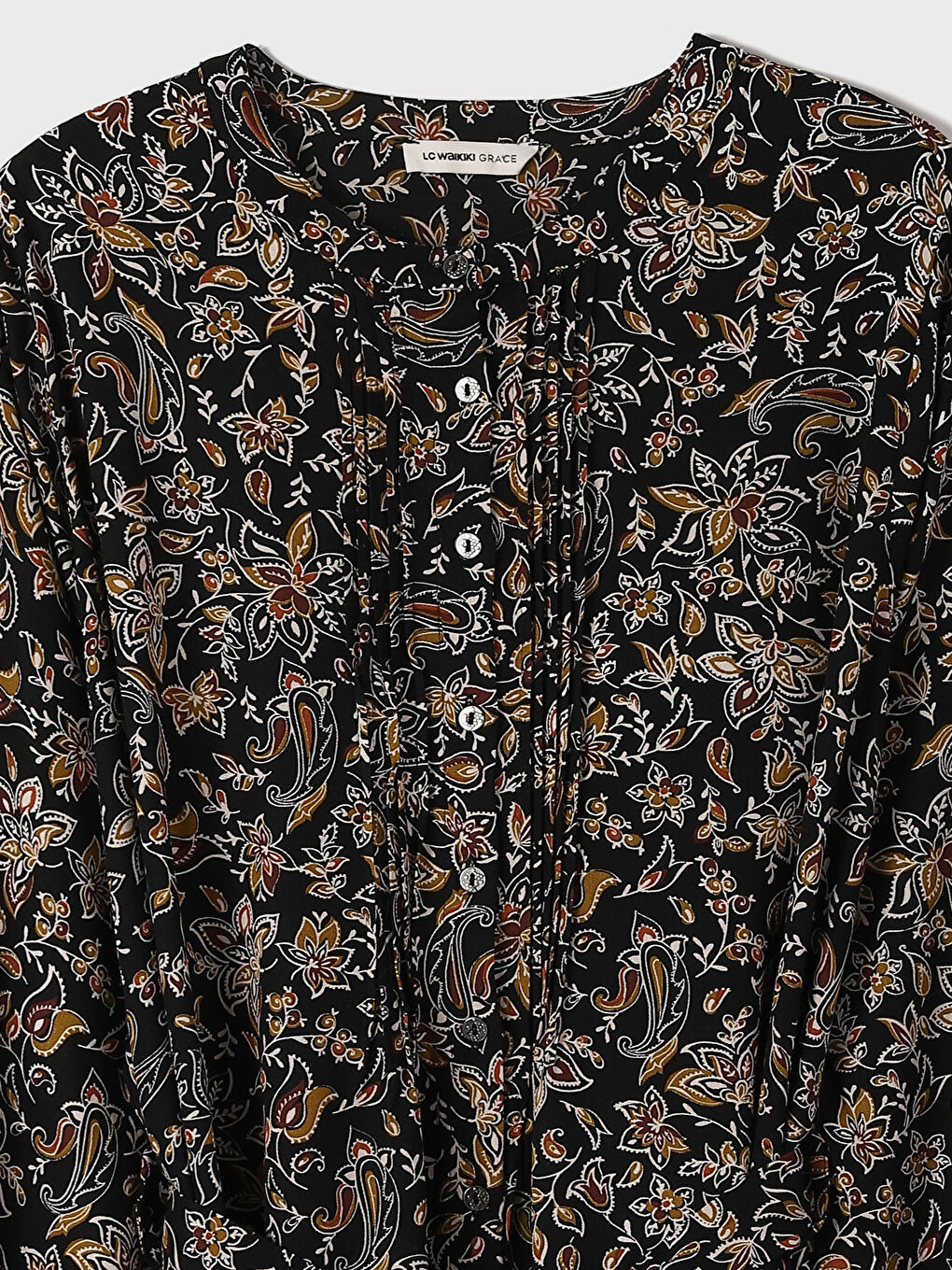 Grandad Collar Patterned Long Sleeve Women's Shirt Dress-2