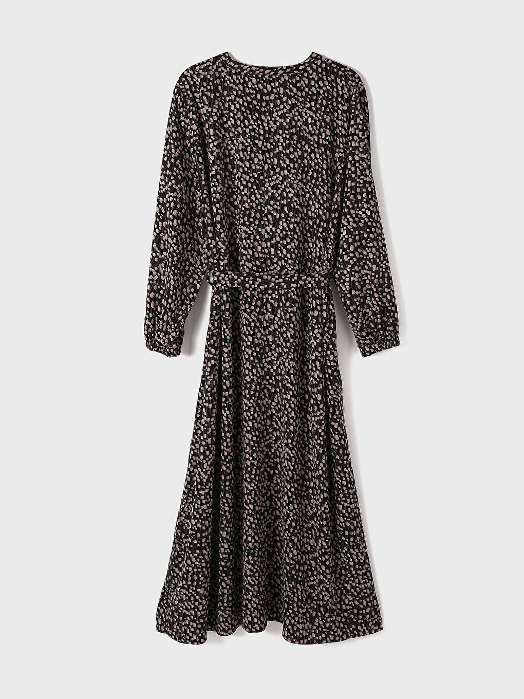 Grandad Collar Patterned Long Sleeve Women's Shirt Dress-1