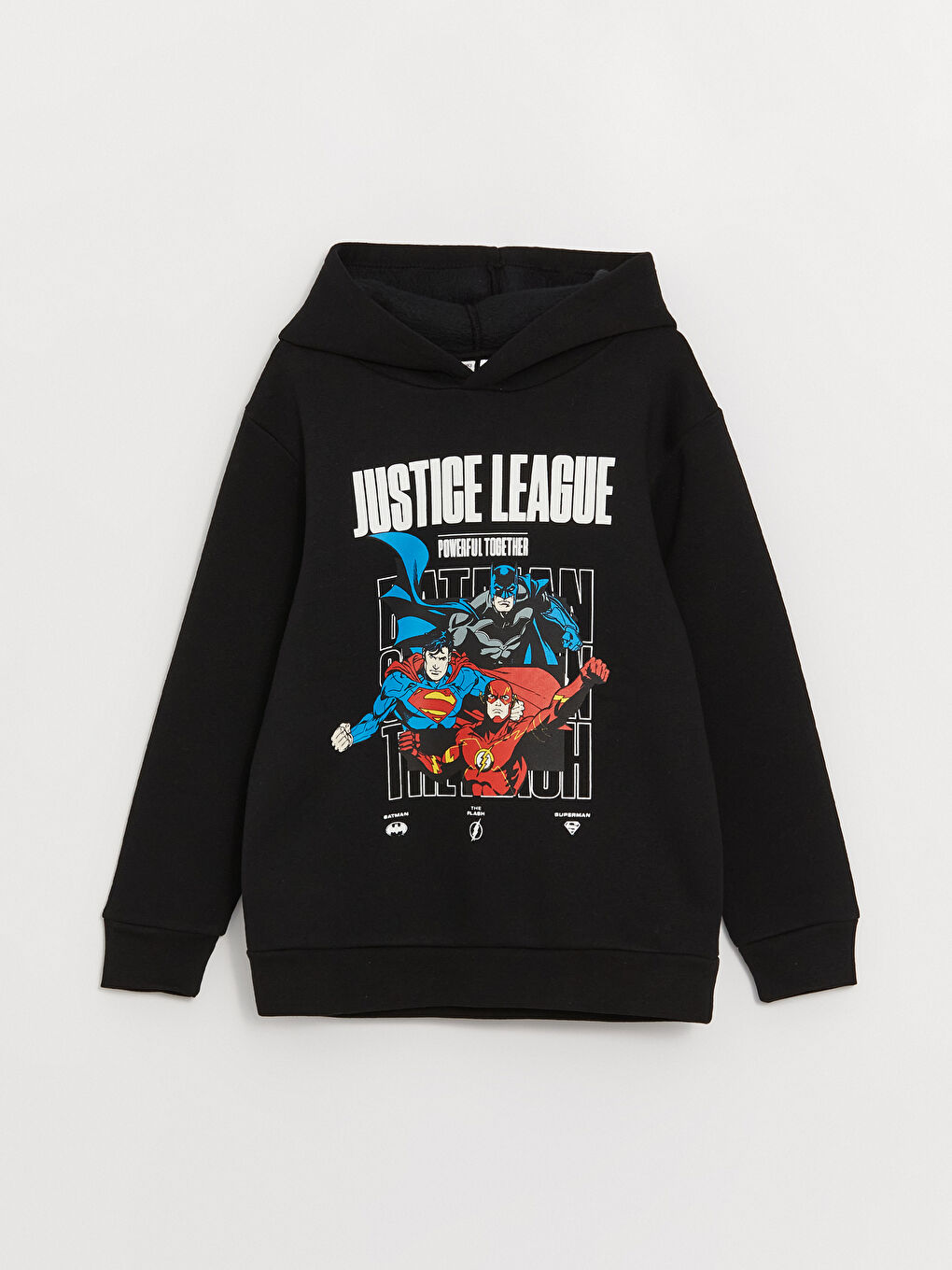 LCW Kids Siyah Justice League Baskılı Uzun Kollu Erkek Çocuk Hoodie