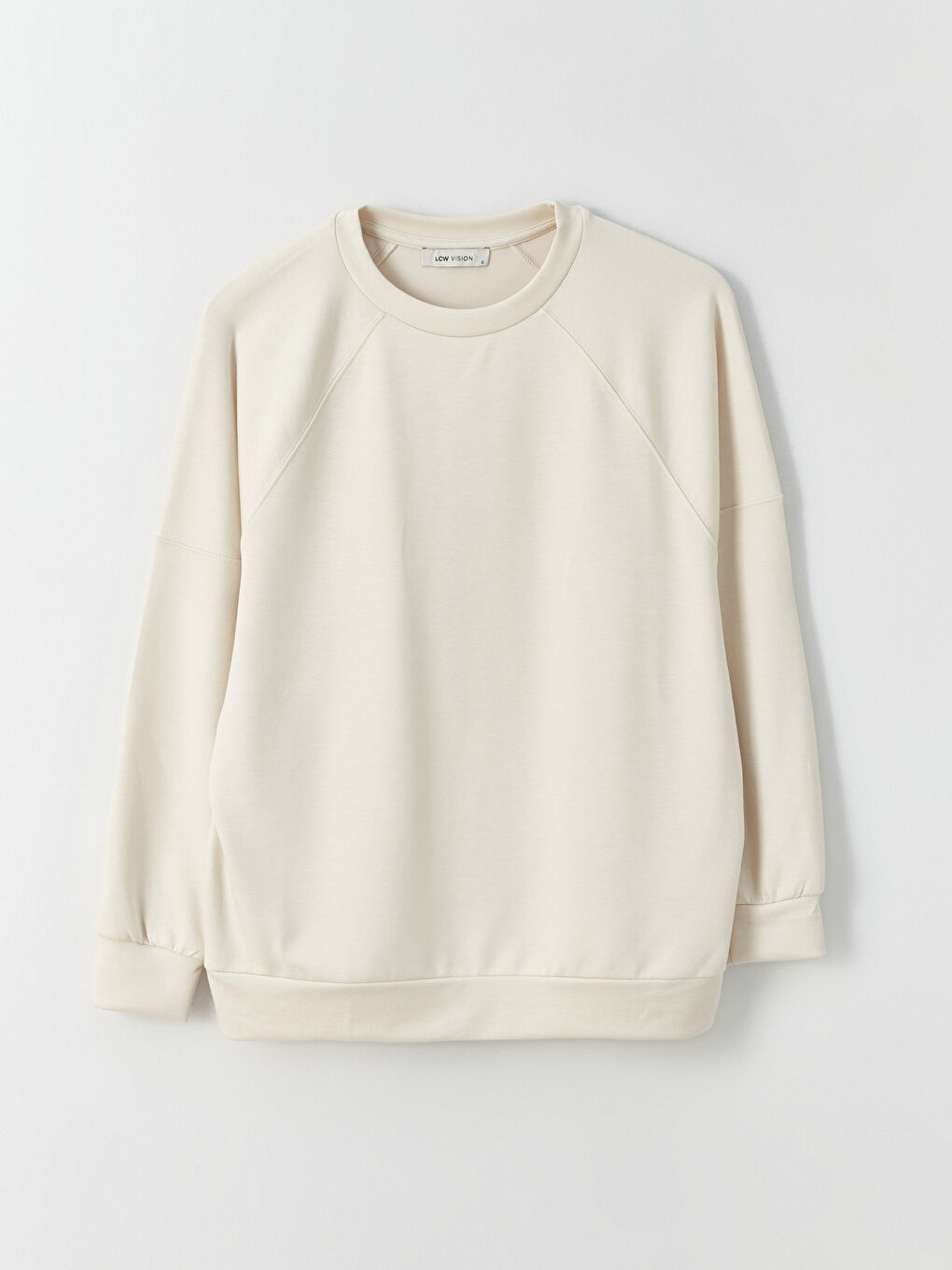 LCW Vision Açık Bej Bisiklet Yaka Oversize Kadın Sweatshirt - 5