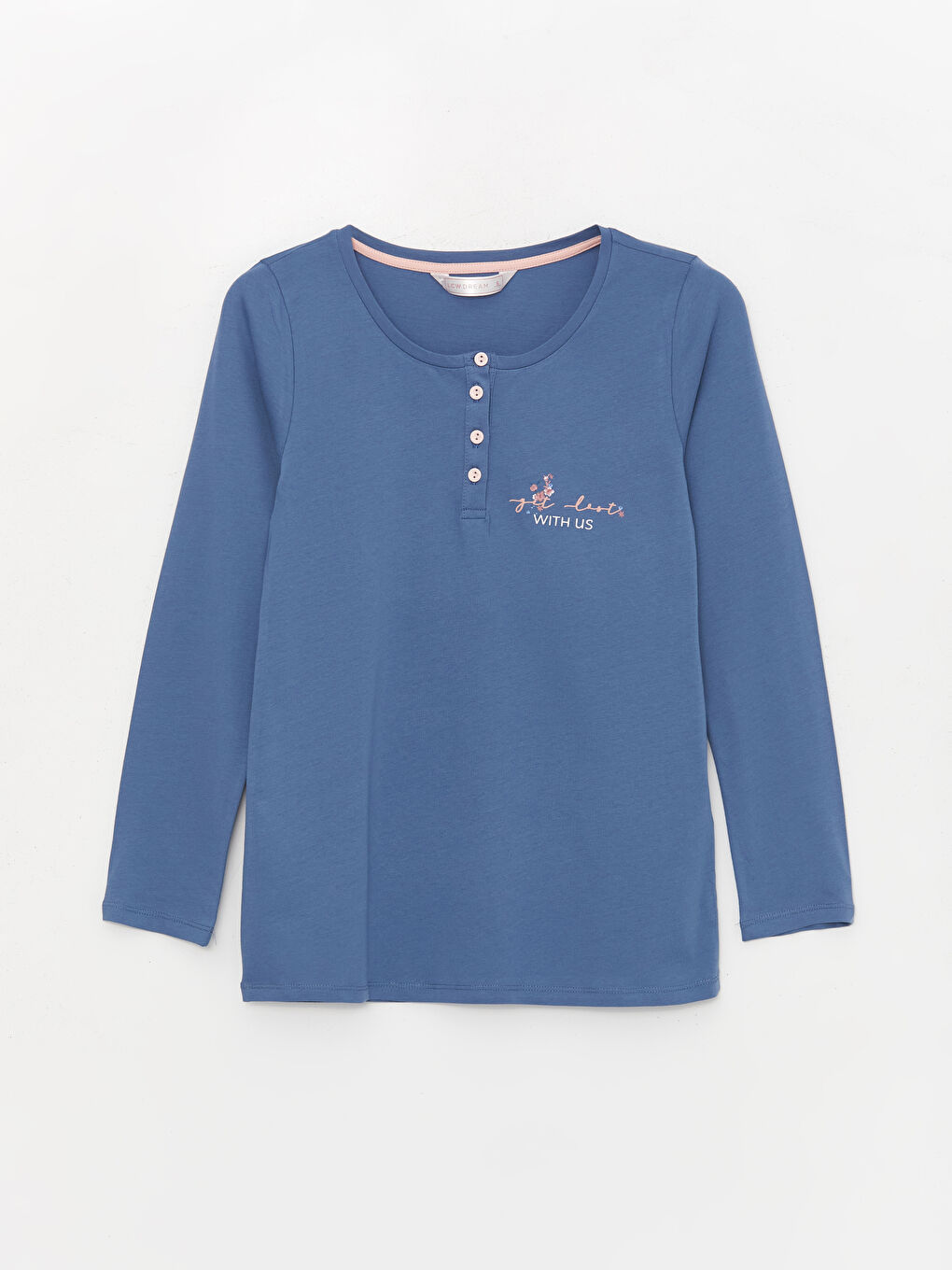 Mavi Bisiklet Yaka Baskılı Kadın Pijama Üstü